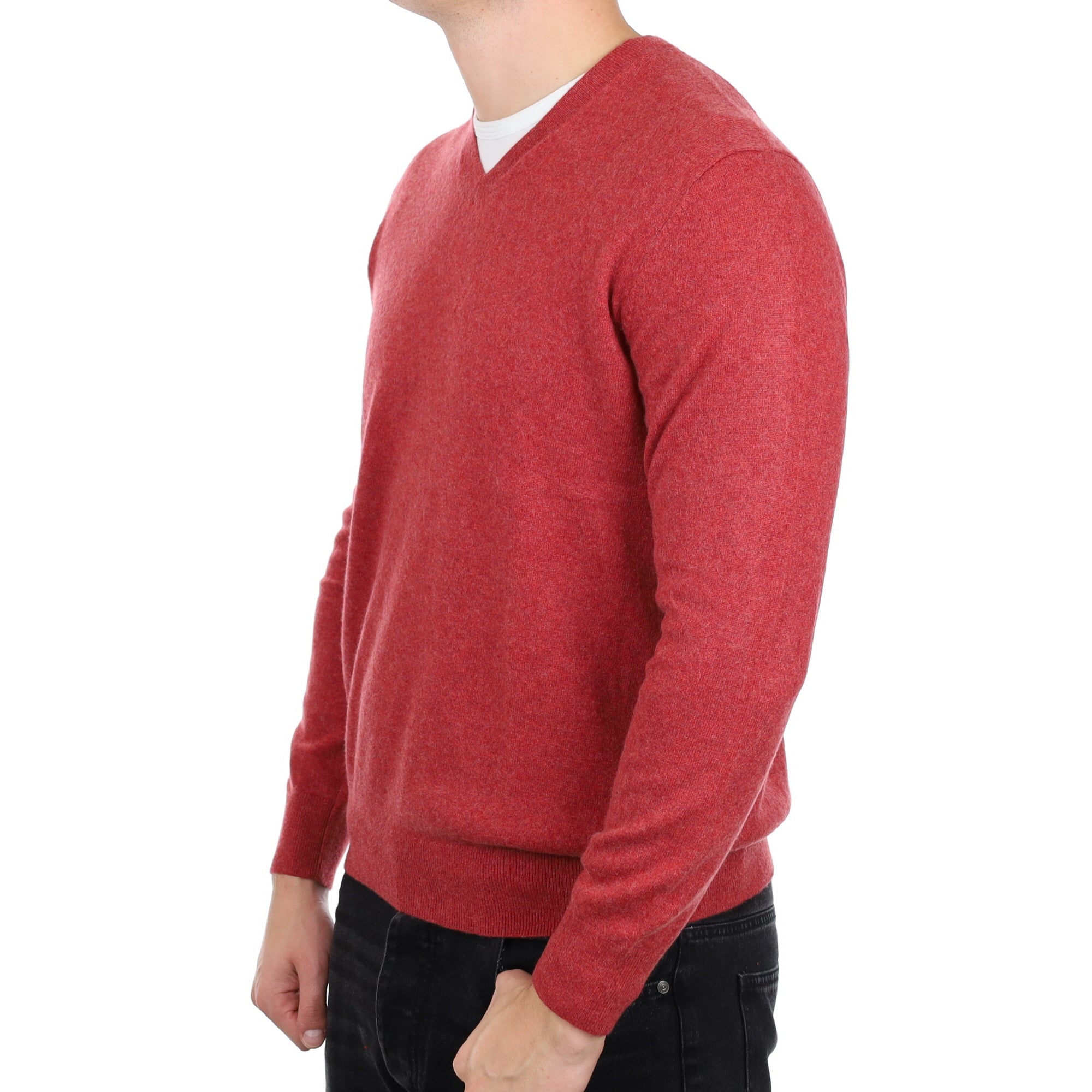 Men's Brick Red Cashmere V Neck Jumper XL
