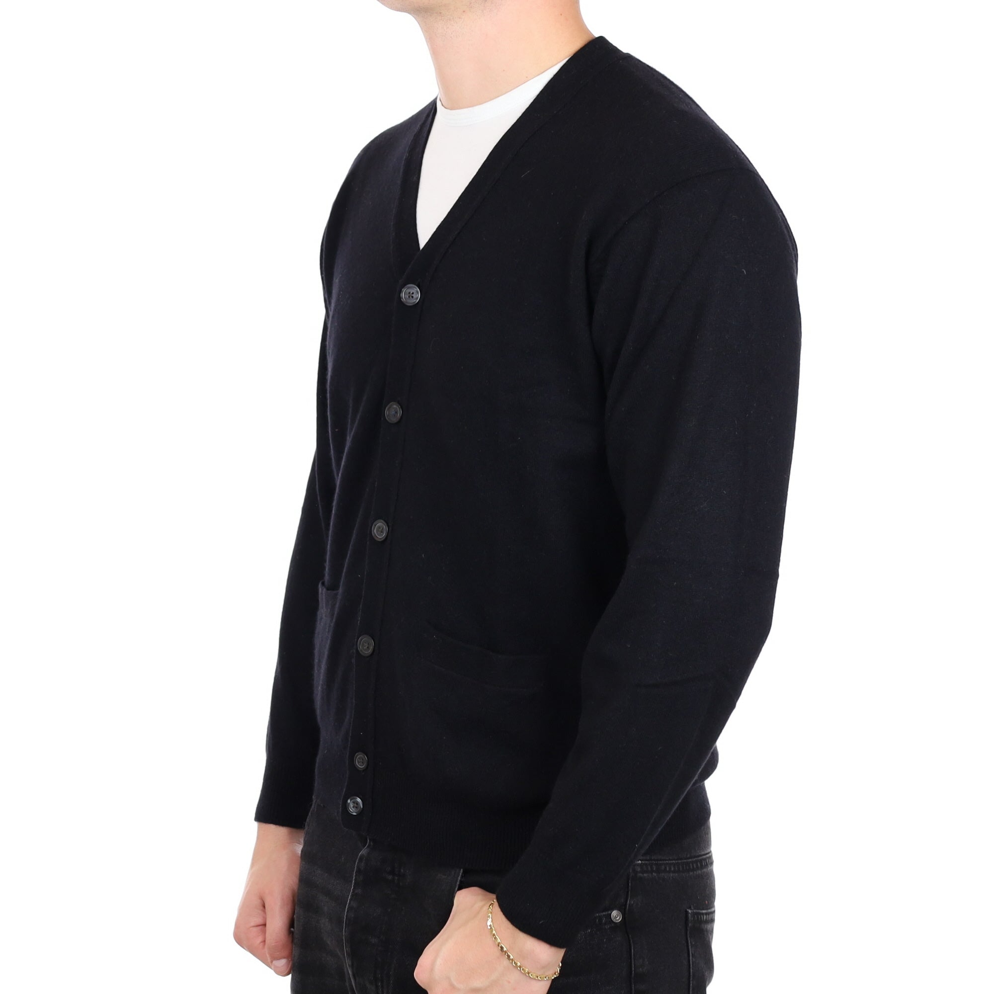 Men's Black Cashmere V Neck Cardigan XL