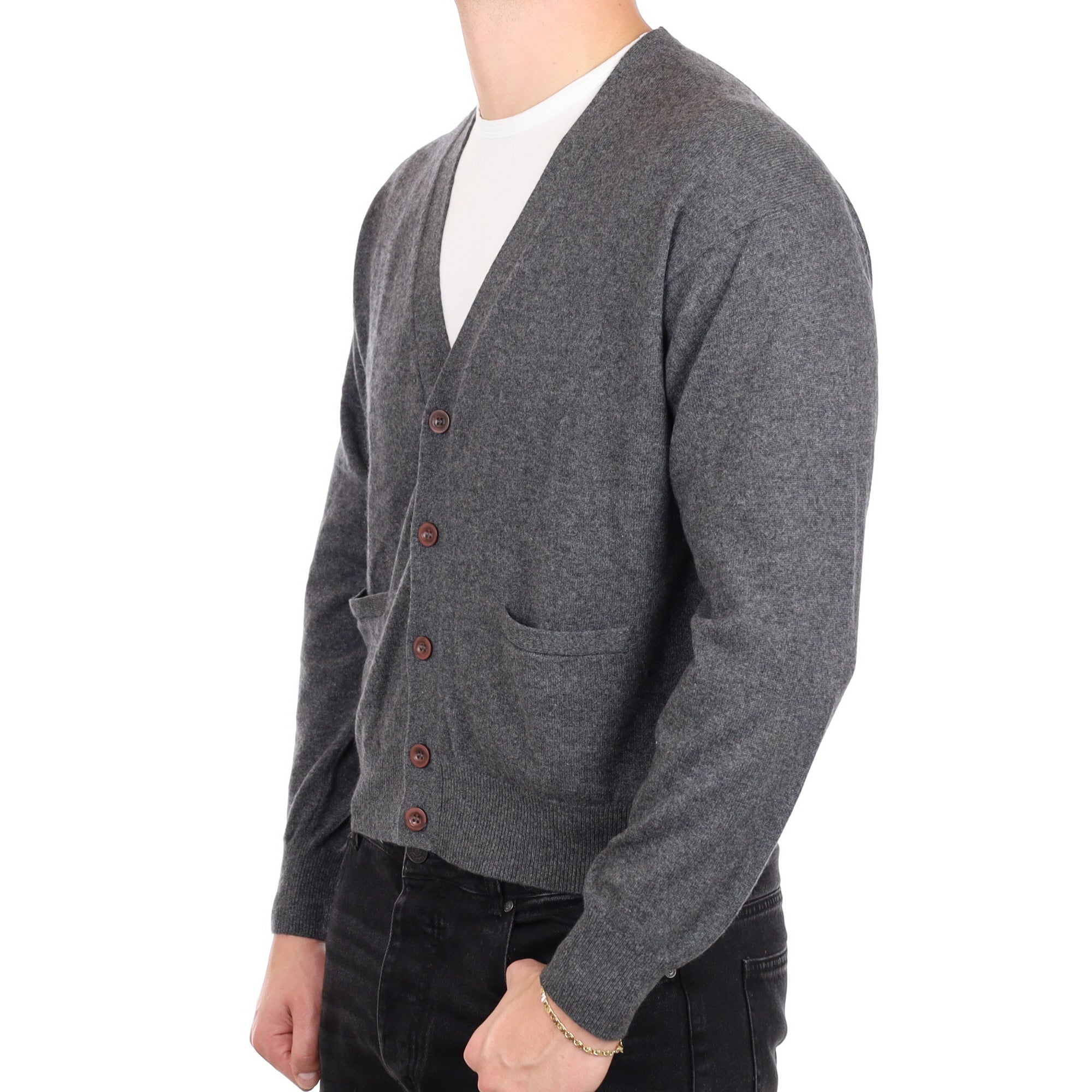 Men's Slate Grey Cashmere V Neck Cardigan XL