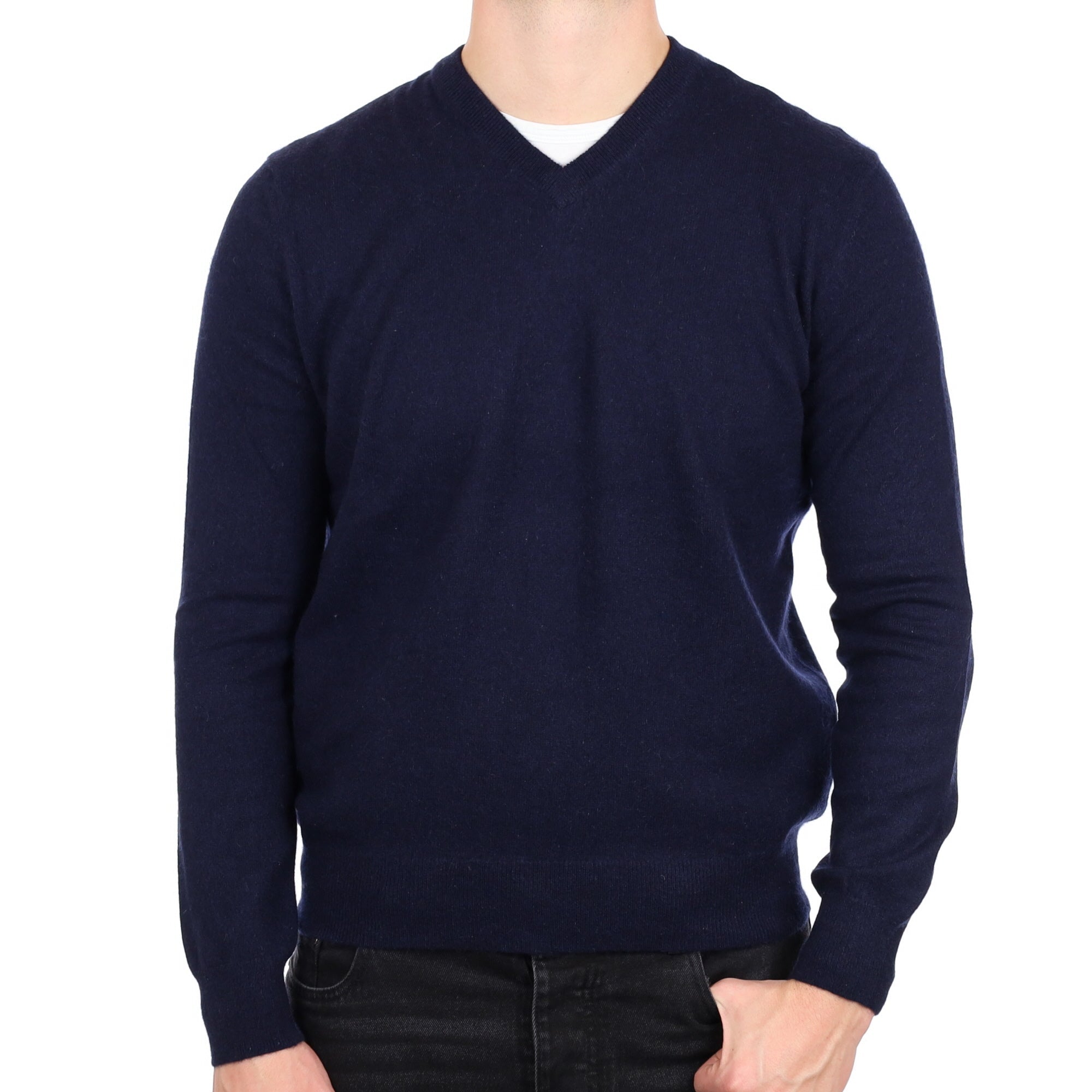 Men's Navy Blue Cashmere V Neck Jumper XL