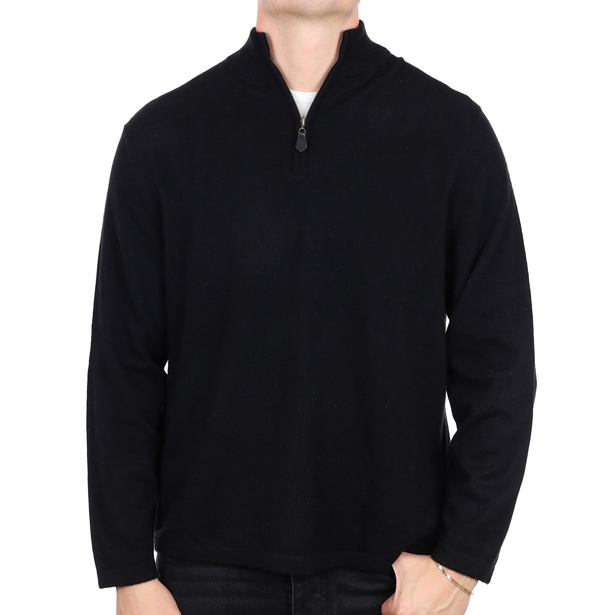 Men's Black Cashmere 1/4 Zip Neck Jumper XL