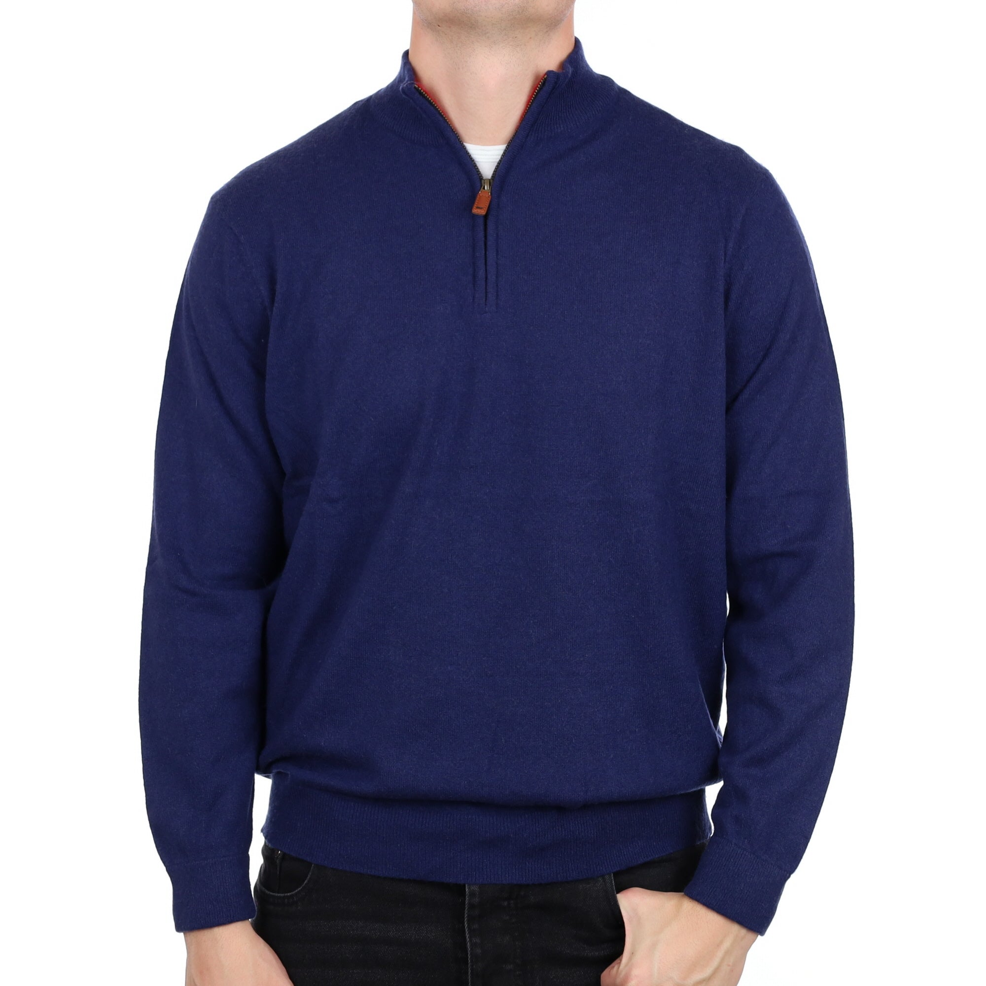 Men's French Navy Cashmere 1/4 Zip Neck Jumper XL