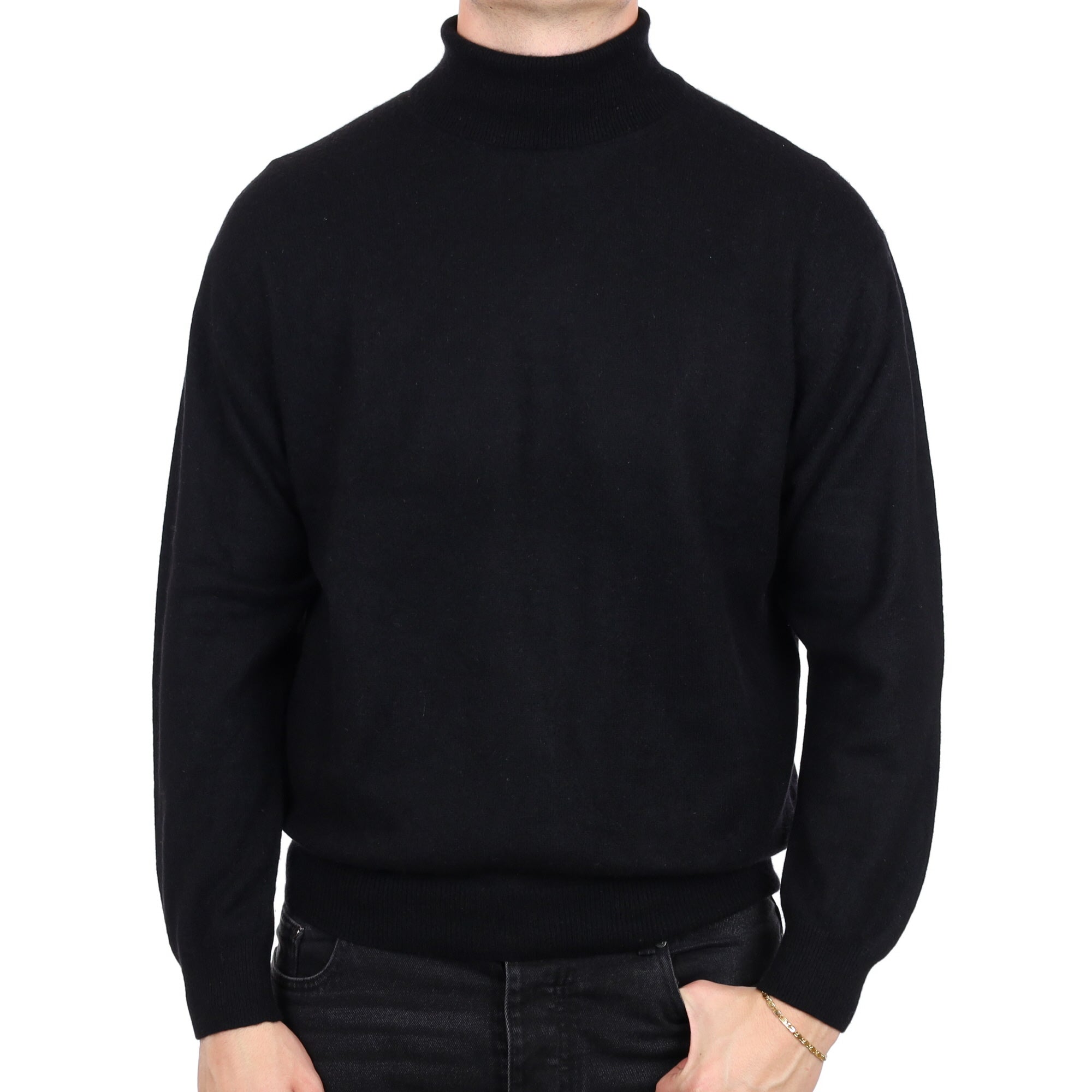 Men's Black Cashmere Polo Neck Jumper XL