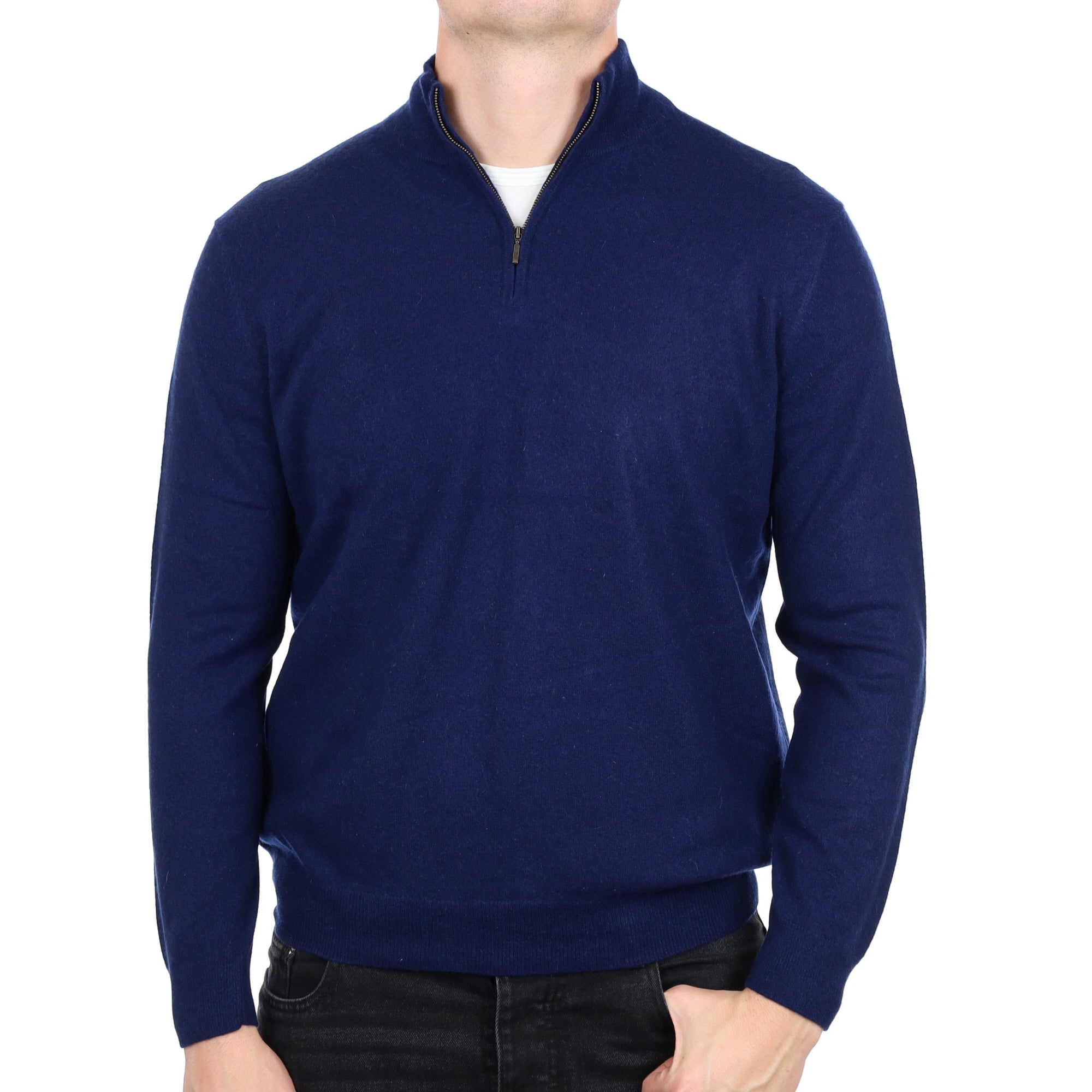 Men's French Navy Cashmere 1/4 Zip Neck Jumper XL