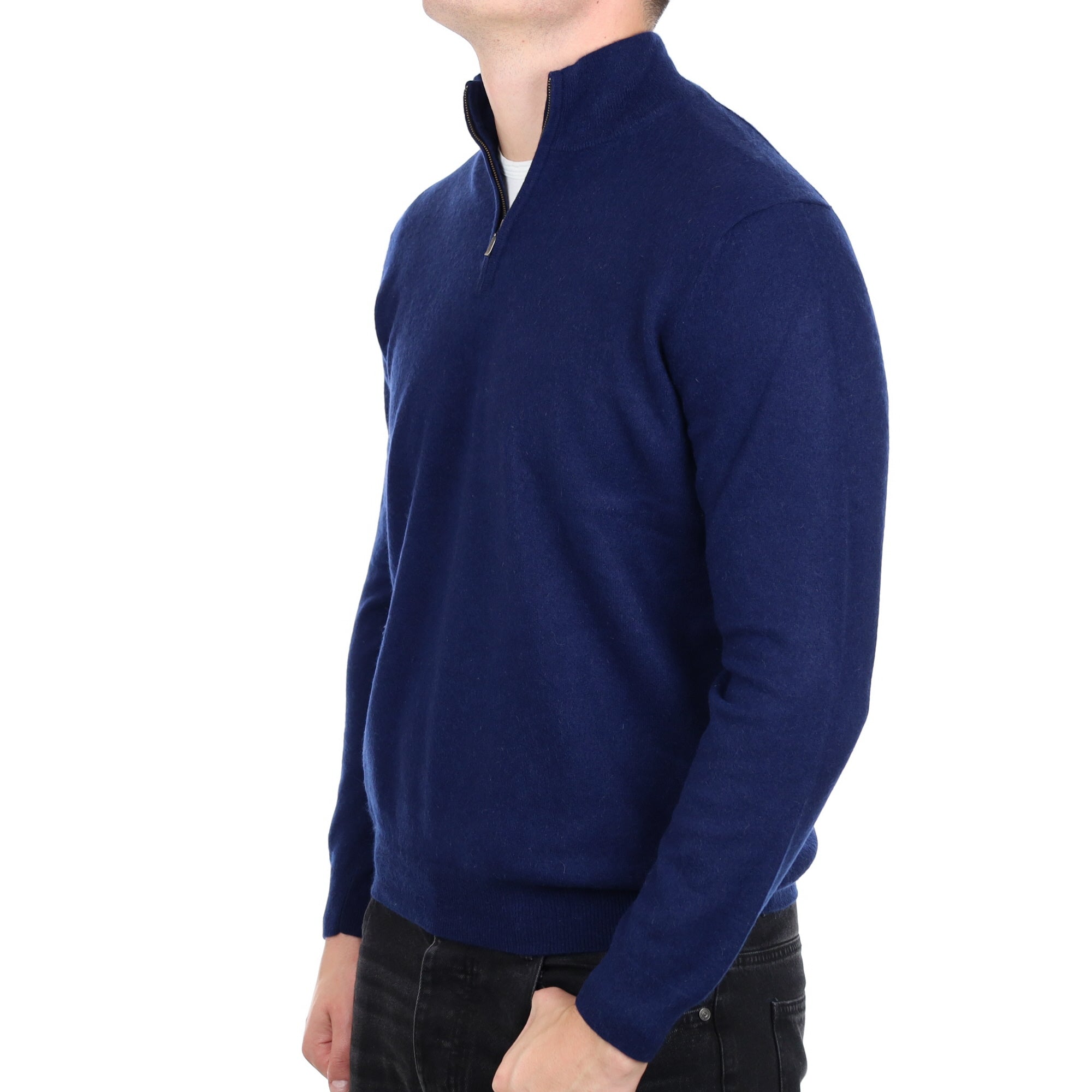 Men's French Navy Cashmere 1/4 Zip Neck Jumper XL