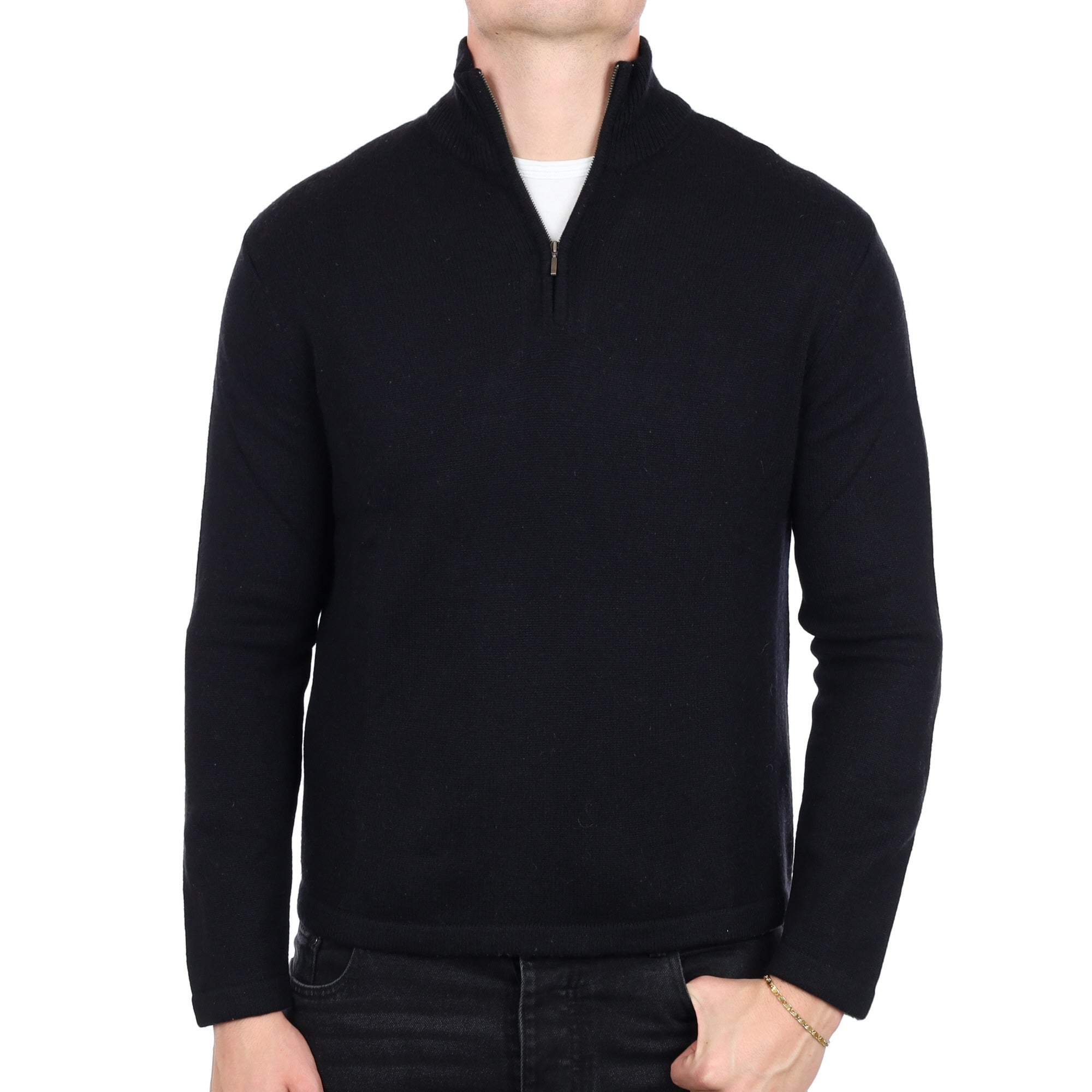 Men's Black Cashmere 1/4 Zip Neck Jumper XL