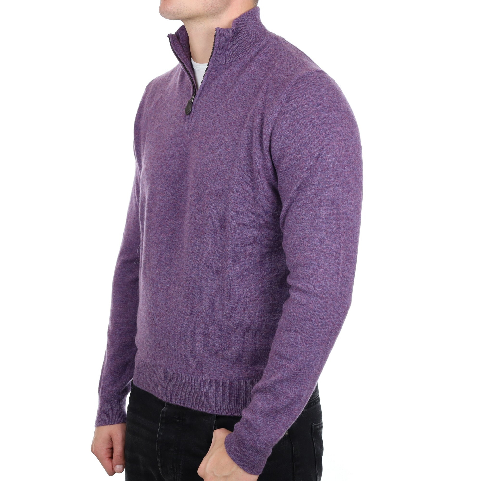 Men's Grape Purple Marl Cashmere 1/4 Zip Neck Jumper XL