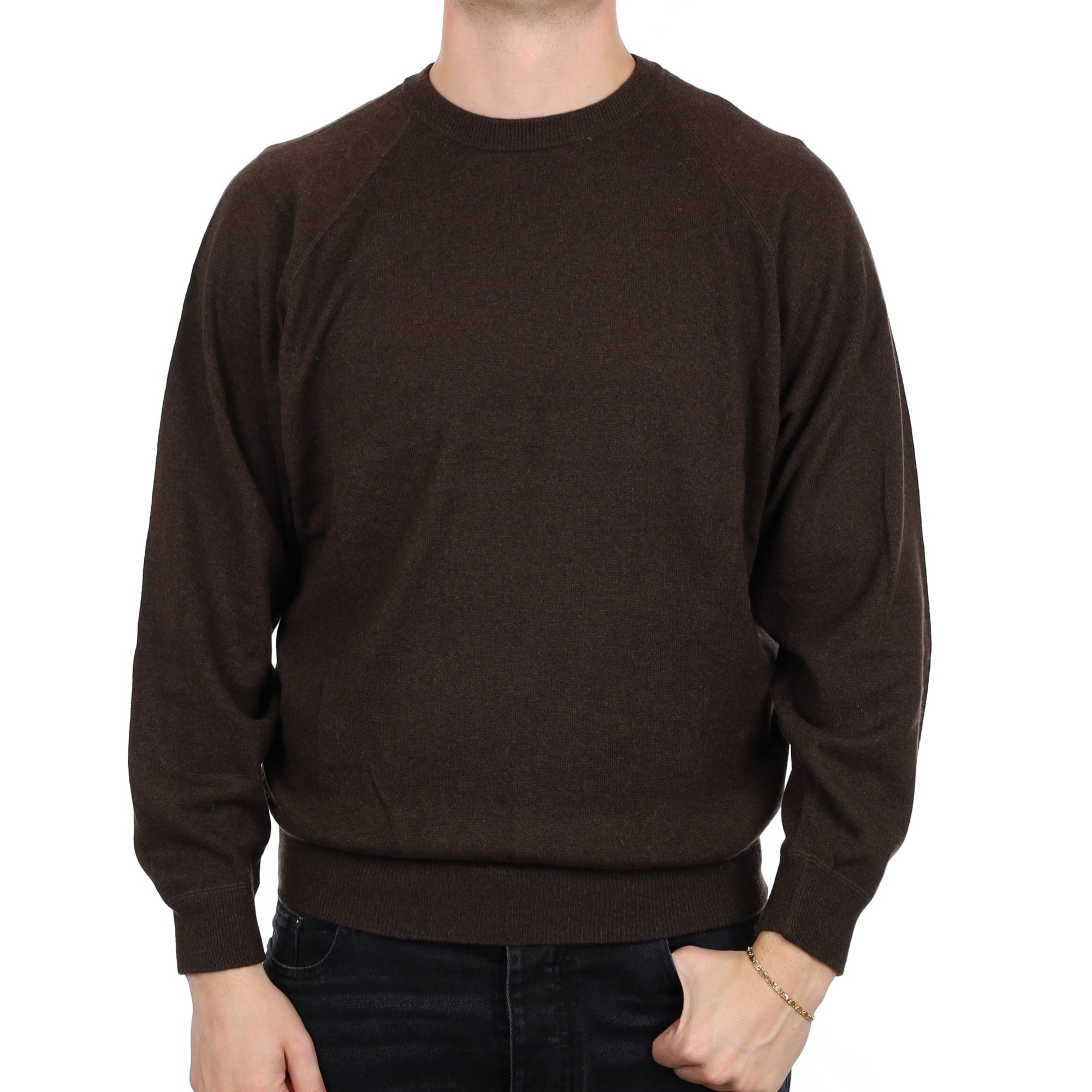 Men's Chocolate Brown Cashmere Crew Neck Jumper XXL