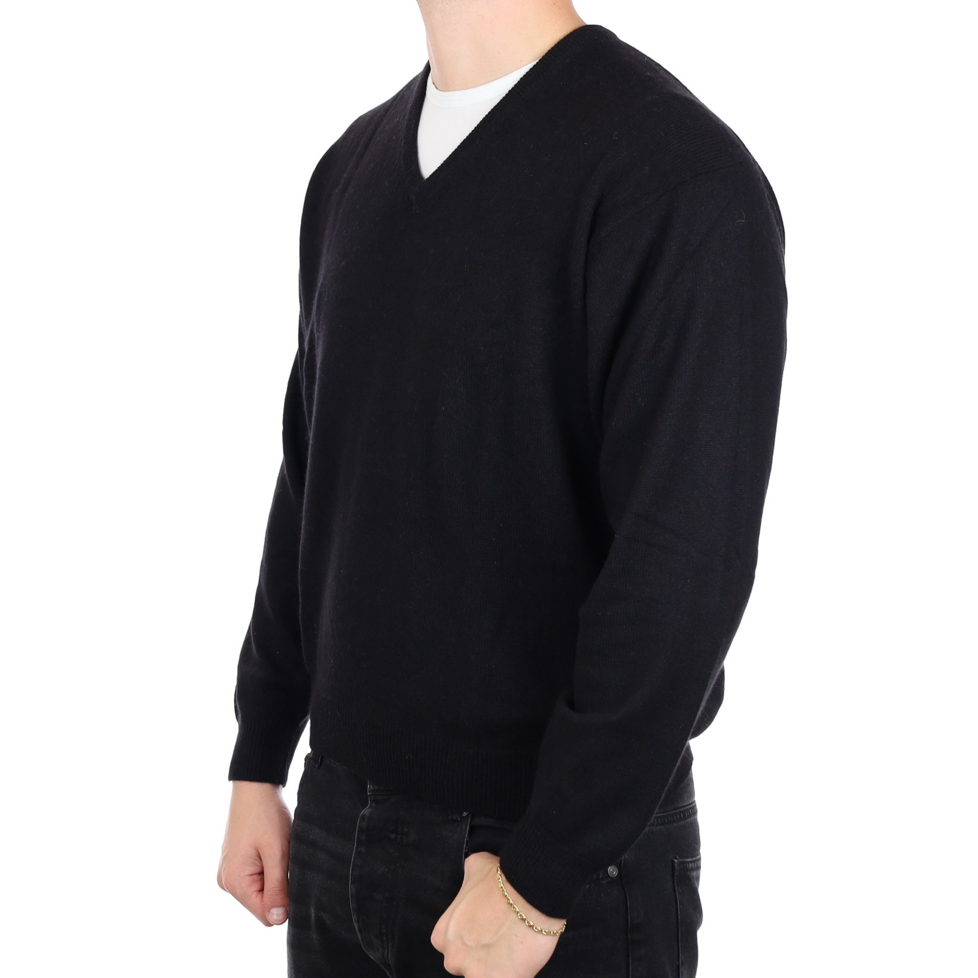 Men's Black Cashmere V Neck Jumper XXL