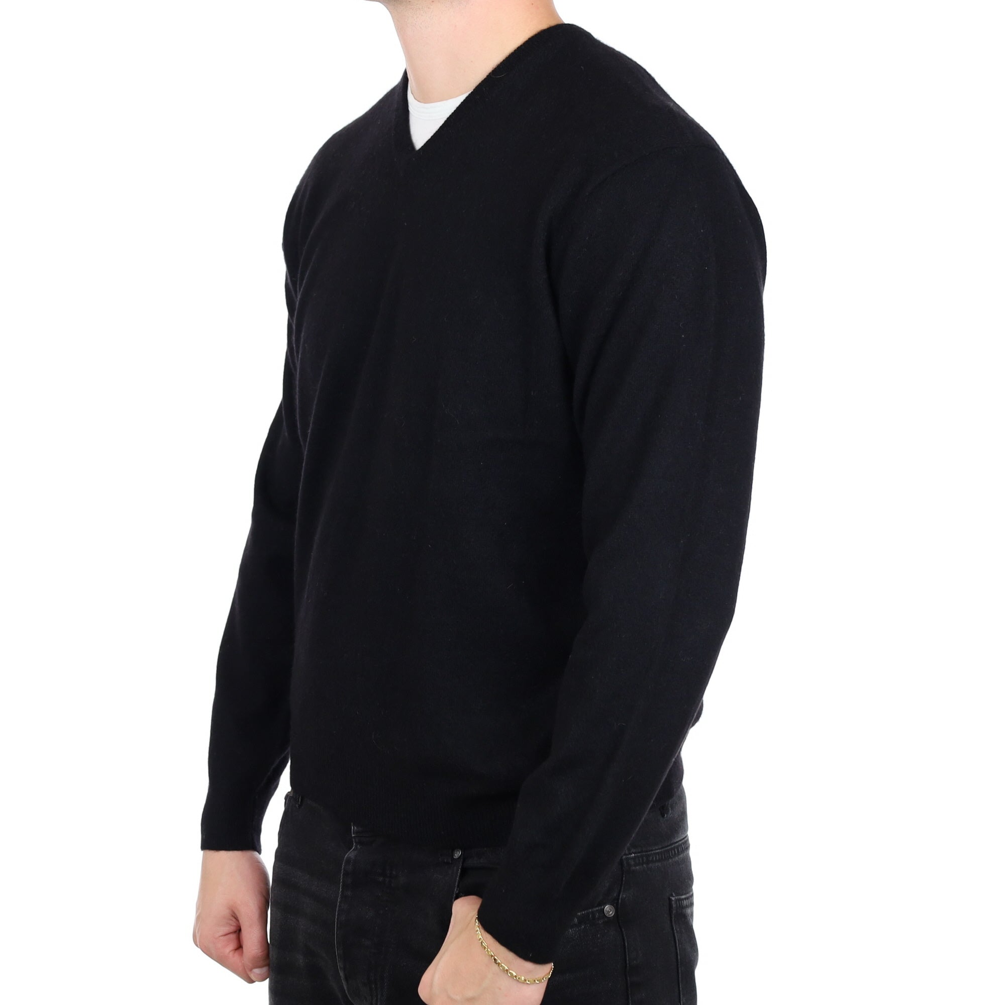 Men's Black Cashmere V Neck Jumper XXL
