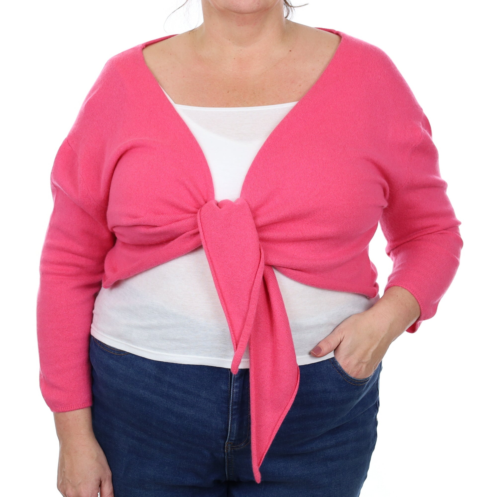 Hot Pink Cashmere Tie Front Cardigan Extra Large