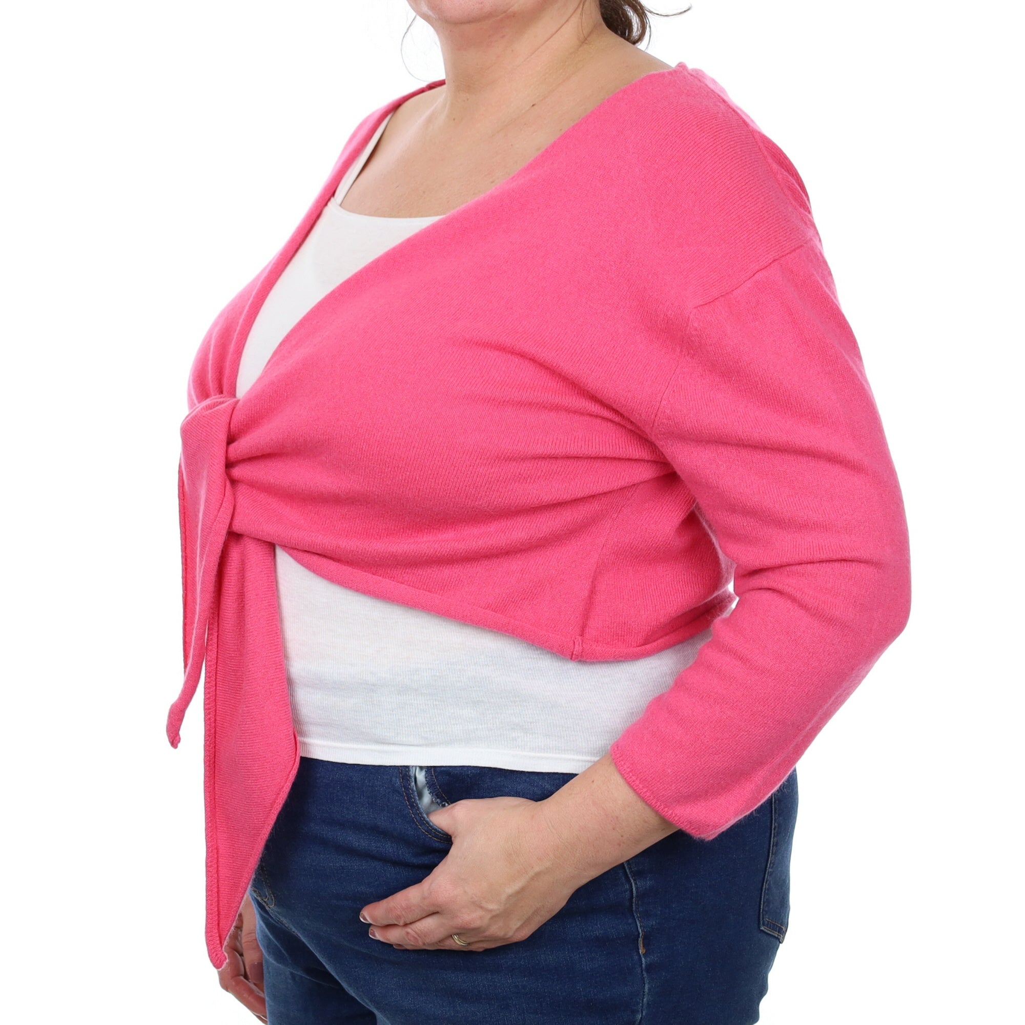 Hot Pink Cashmere Tie Front Cardigan Extra Large