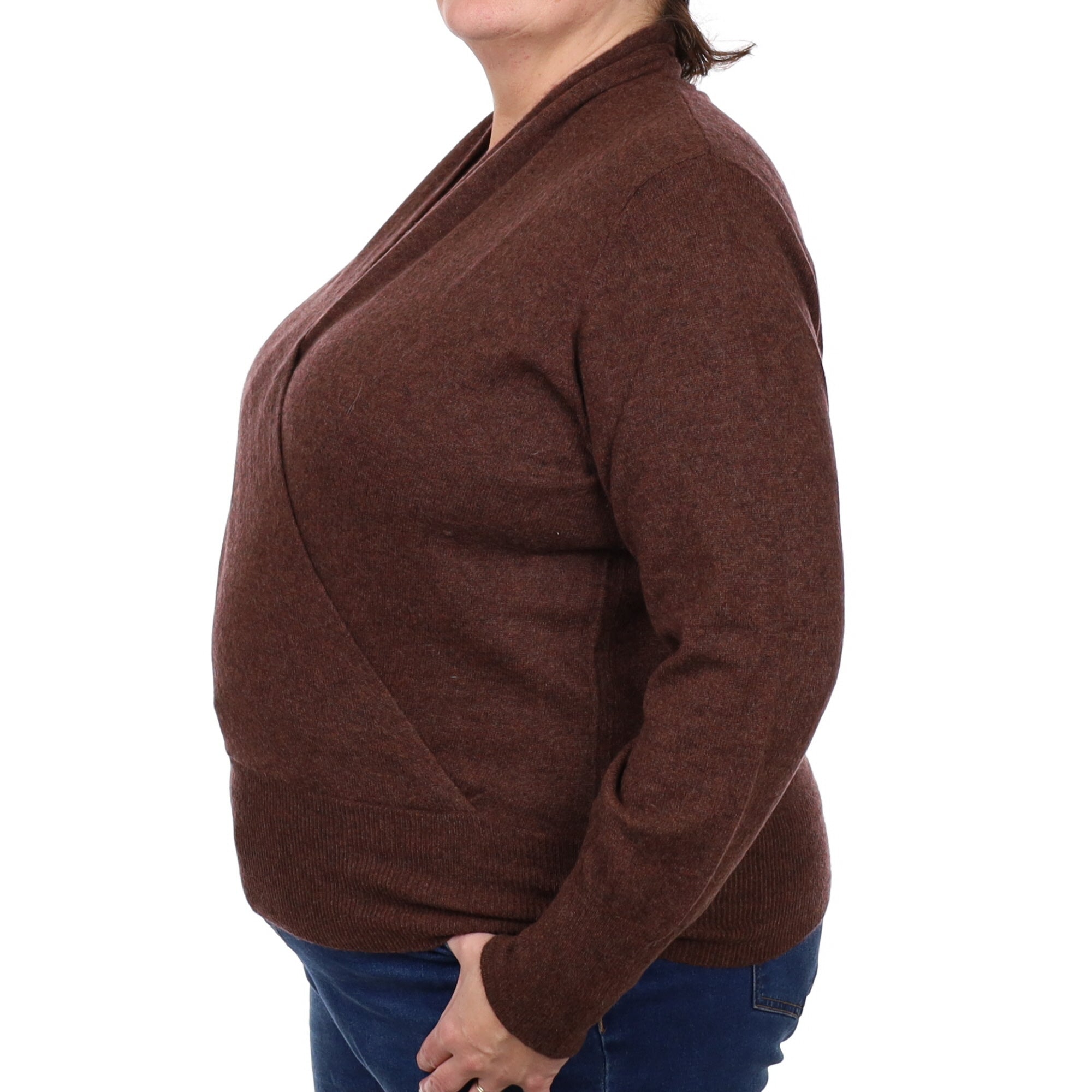 Russet Brown Cashmere Cross Over V Neck Jumper Extra Large