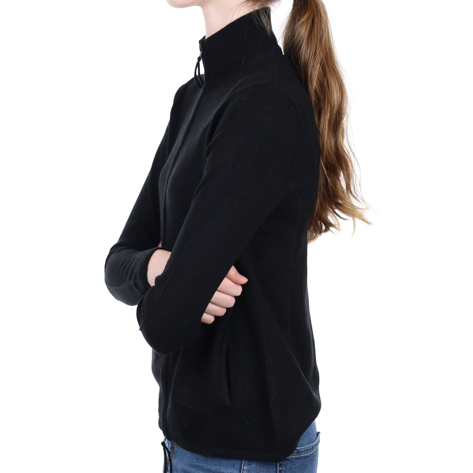 Black Cashmere Zip Up Turtle Neck Cardigan Extra Small