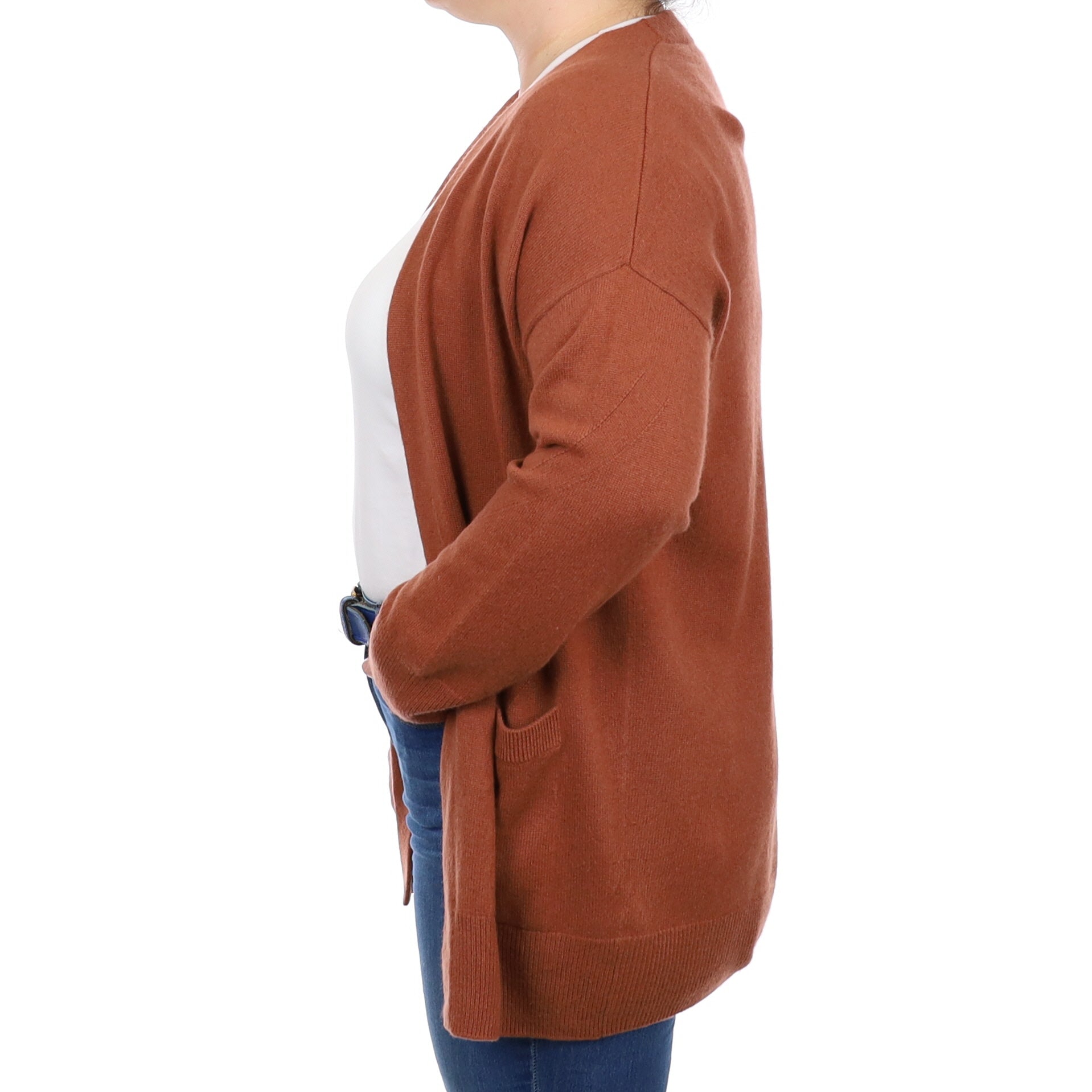 Vince Terracotta Brown Cashmere Edge To Edge Cardigan Large