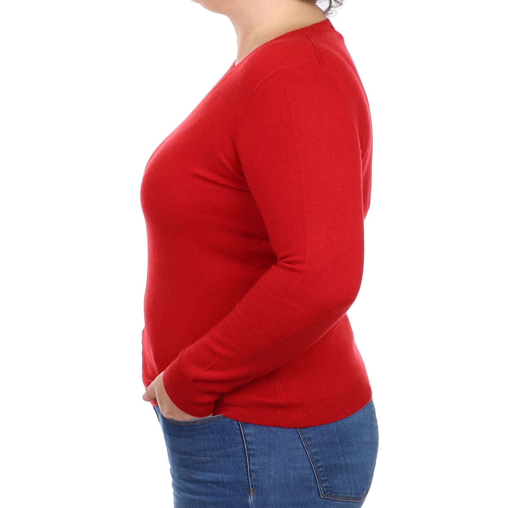 Scarlet Red Cashmere V Neck Jumper Large