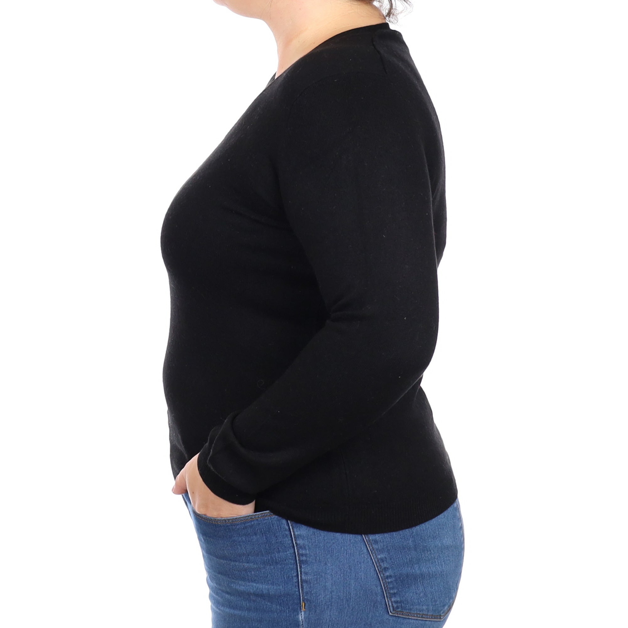 Black Cashmere V Neck Jumper Large