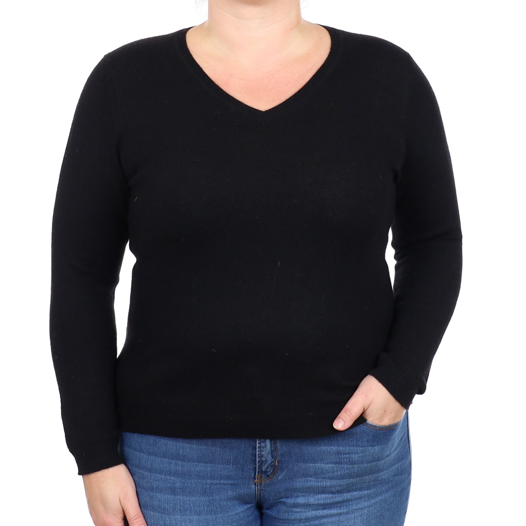 Black Cashmere V Neck Jumper Large