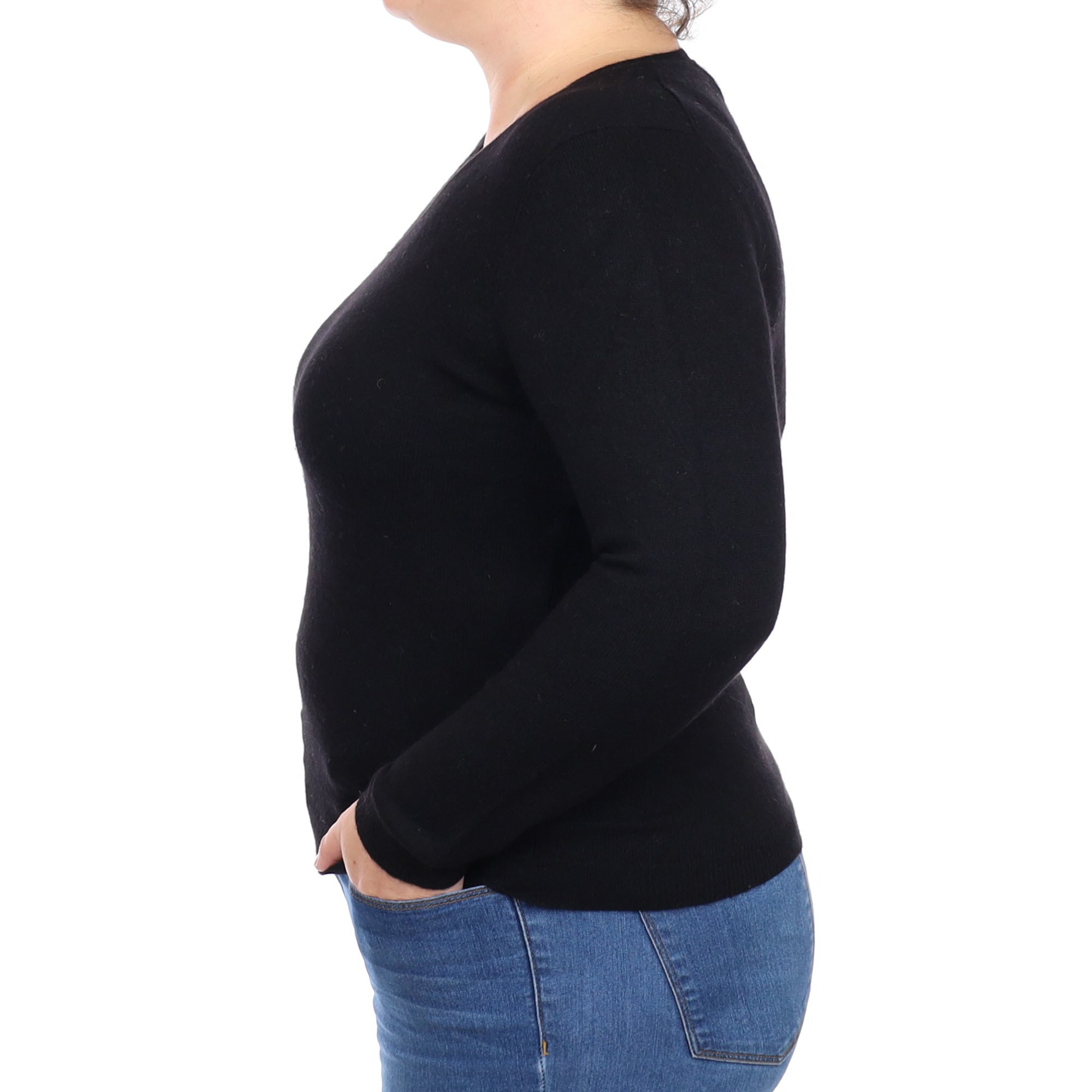 Black Cashmere V Neck Jumper Large