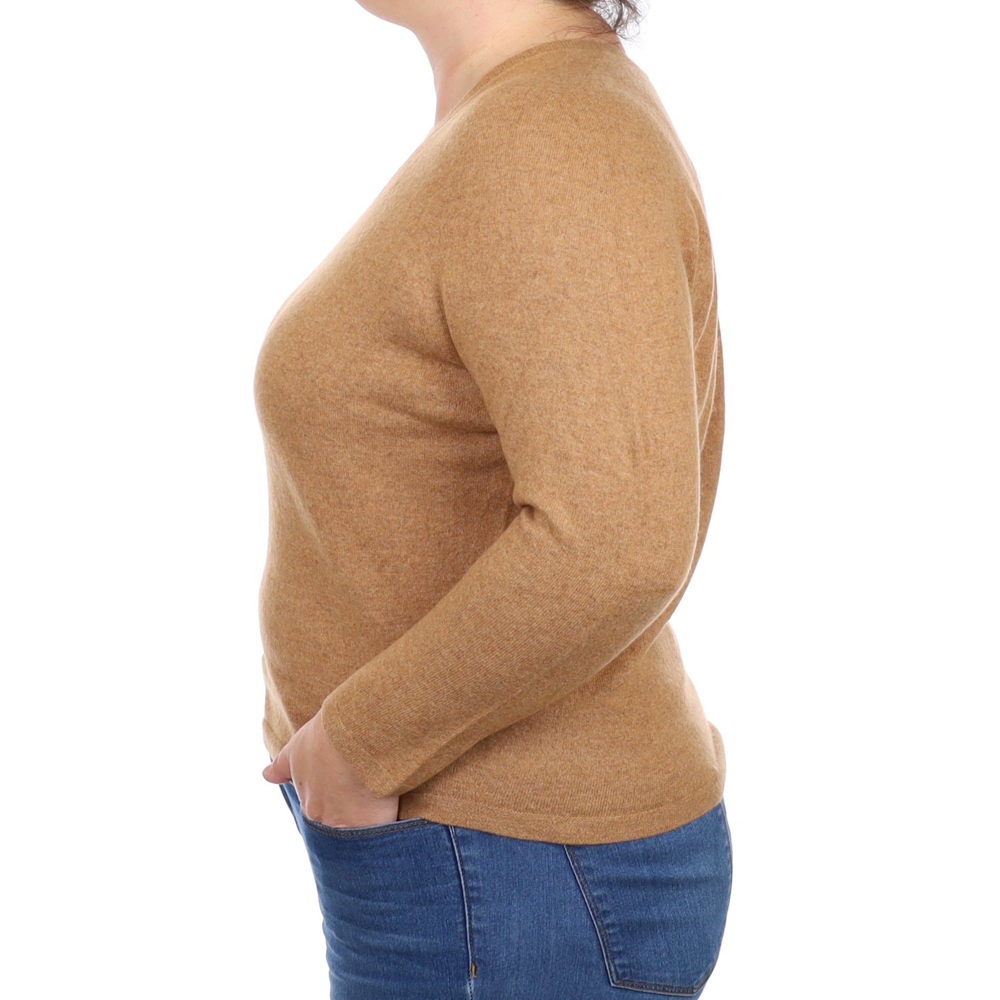 Cinnamon Brown Cashmere V Neck Jumper Large