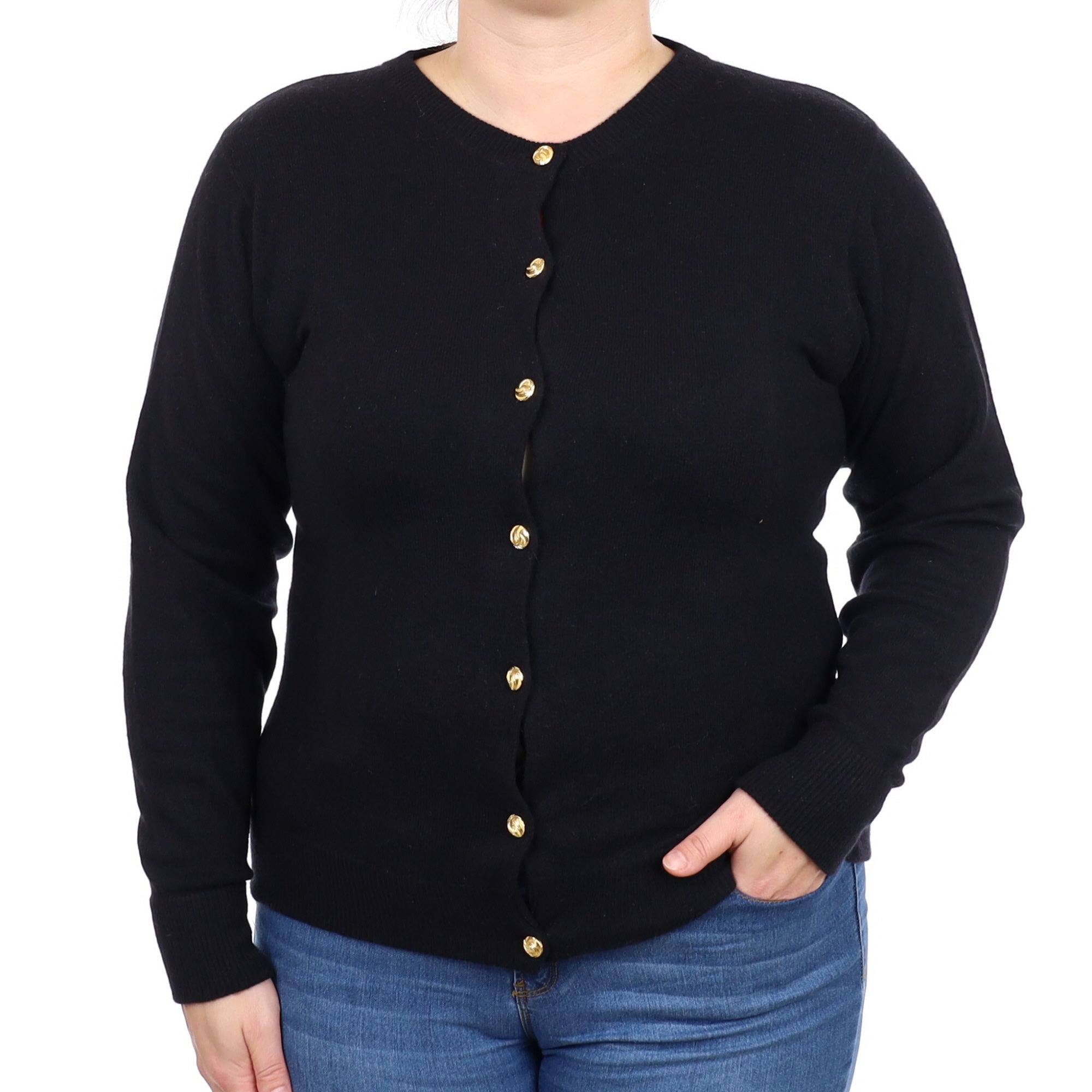 Black Cashmere Crew Neck Cardigan Large