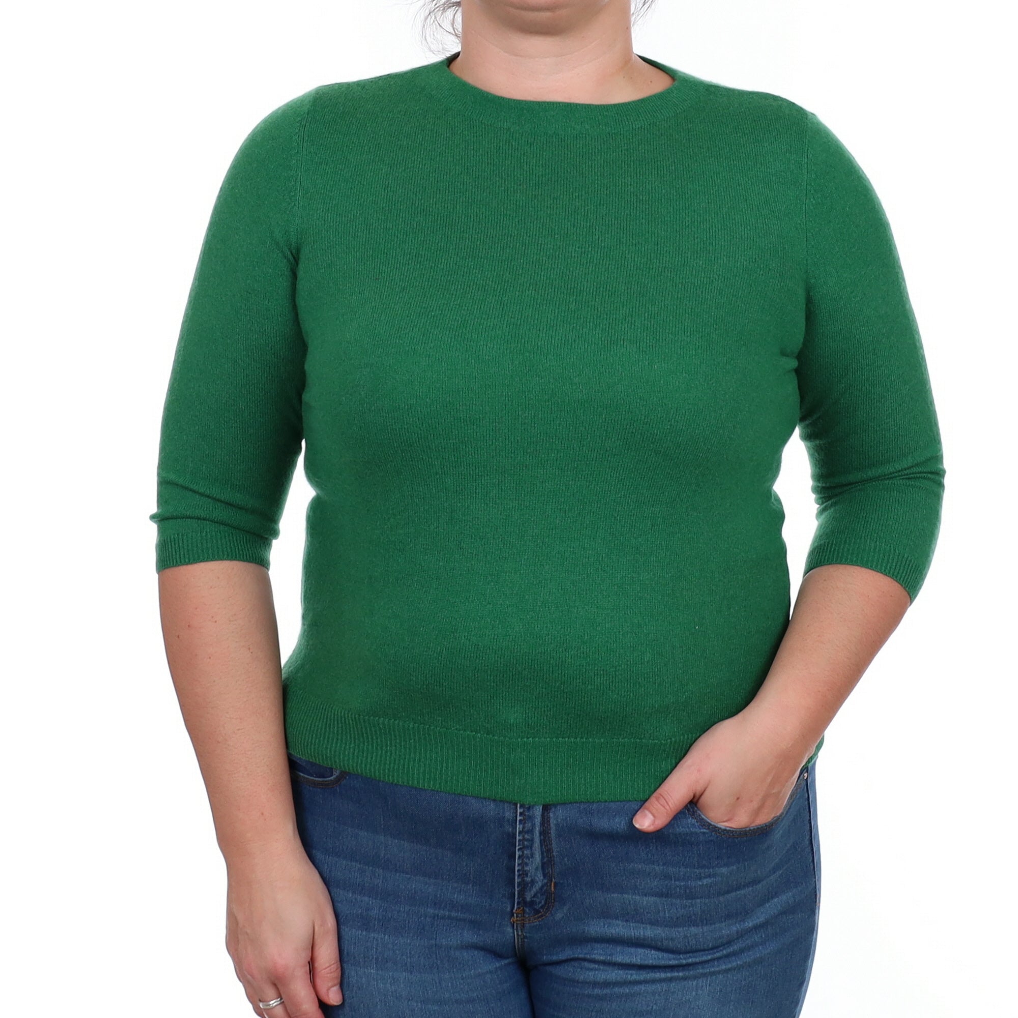 Shamrock Green Cashmere Crew Neck Jumper Large