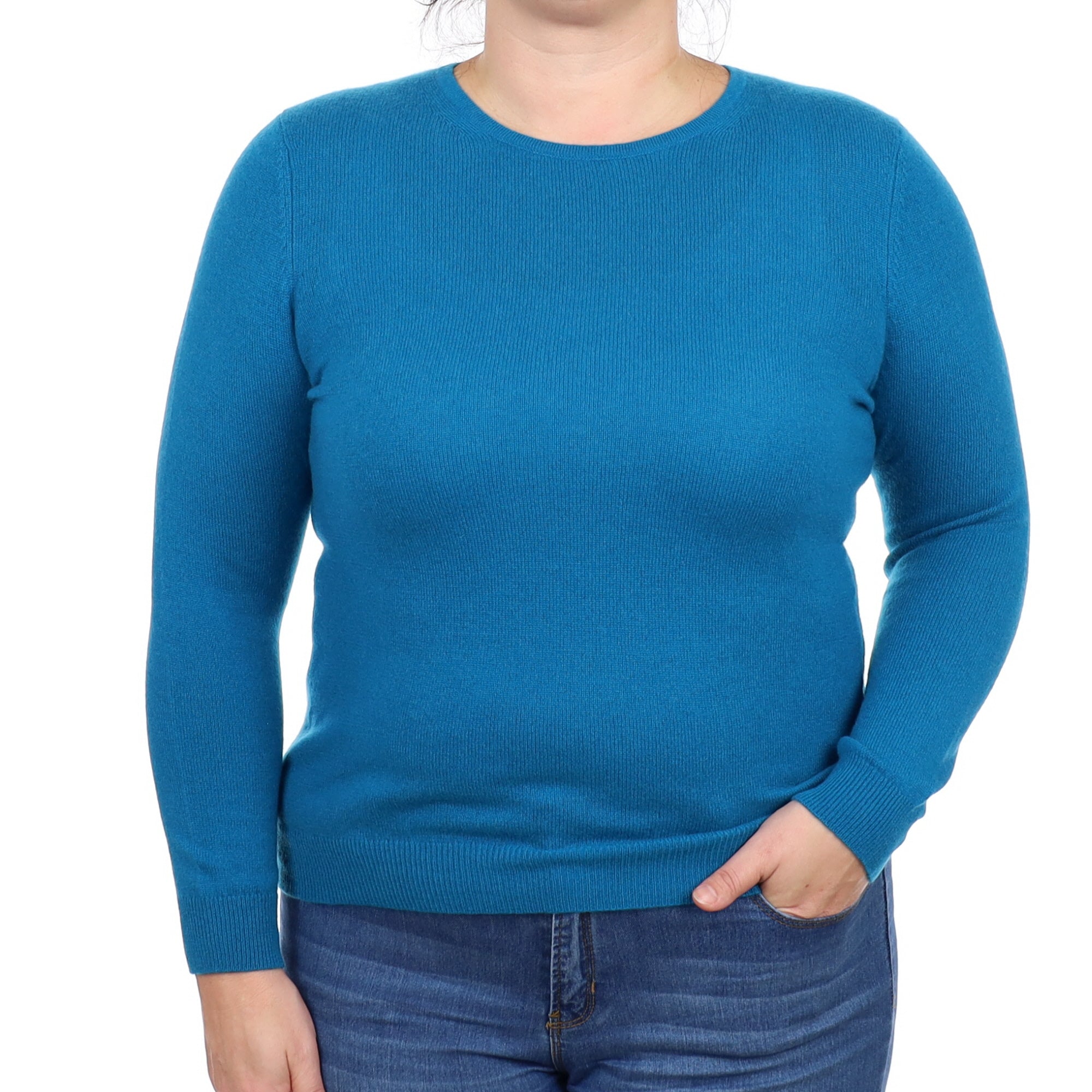 Teal Blue Cashmere Crew Neck Jumper Large