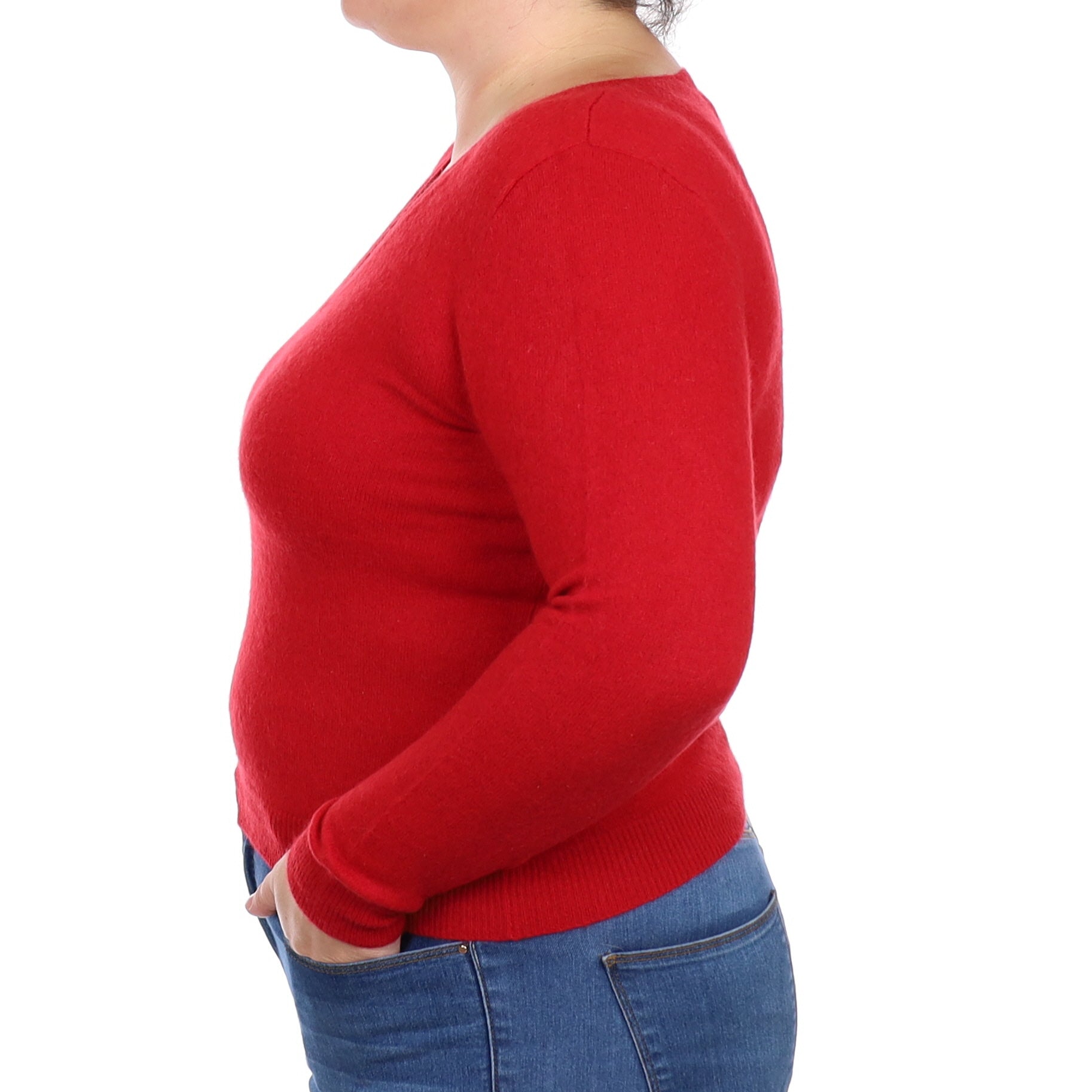 Post Box Red Cashmere V Neck Jumper Large