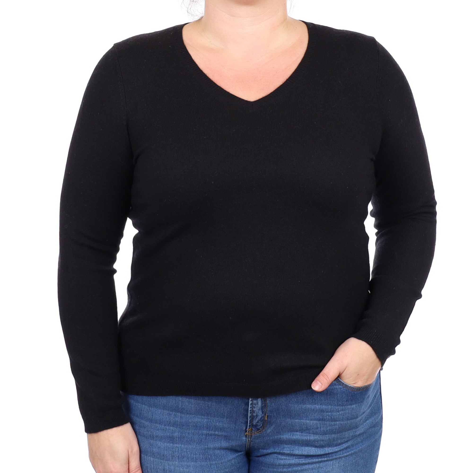 Black Cashmere V Neck Jumper Large