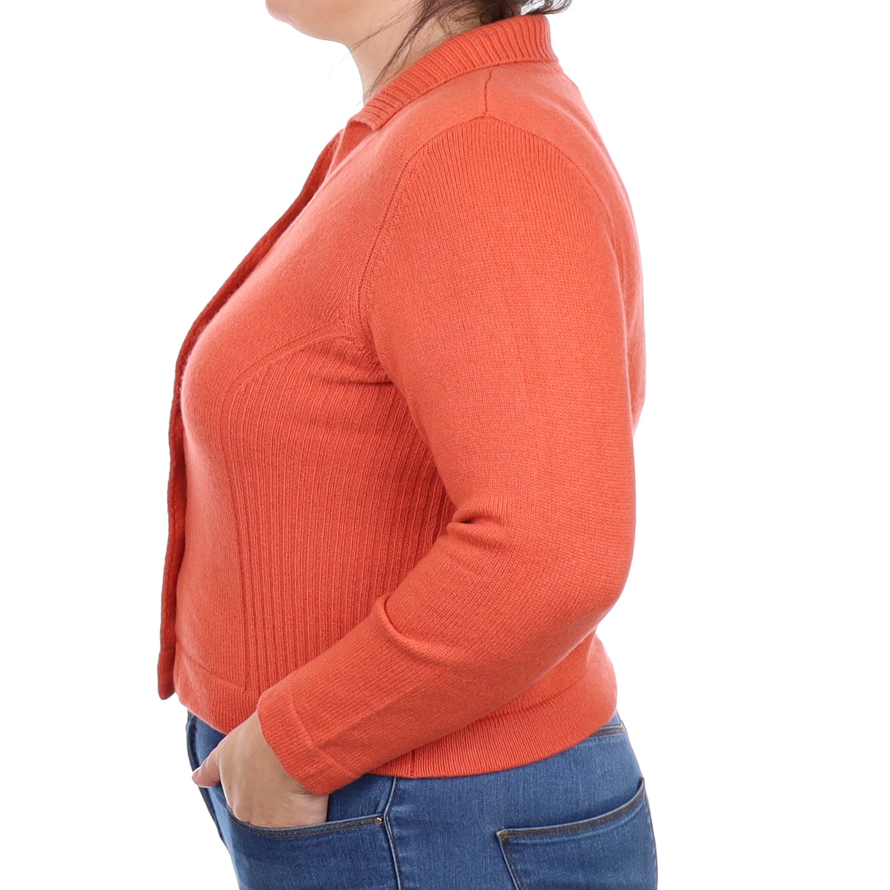 Coral Orange Cashmere Collared V Neck Cardigan Large