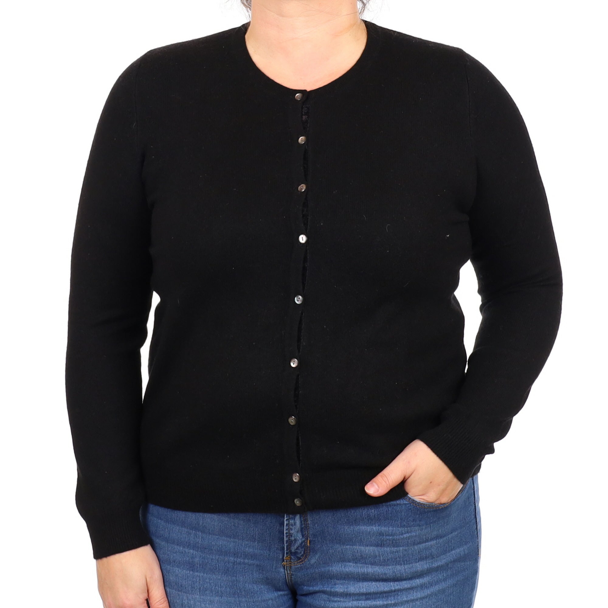 Black Cashmere Crew Neck Cardigan Large