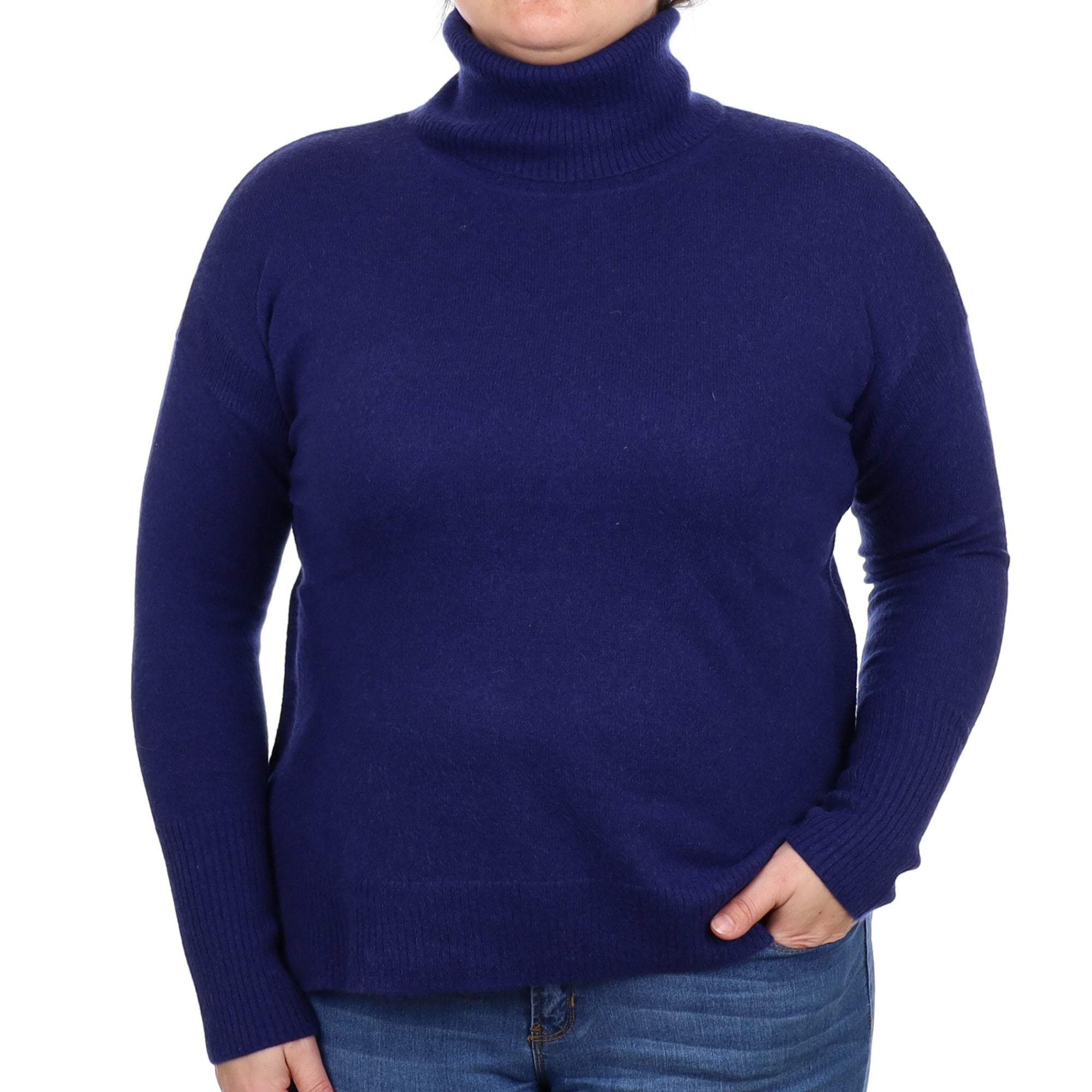 French Navy Cashmere Polo Neck Jumper Large