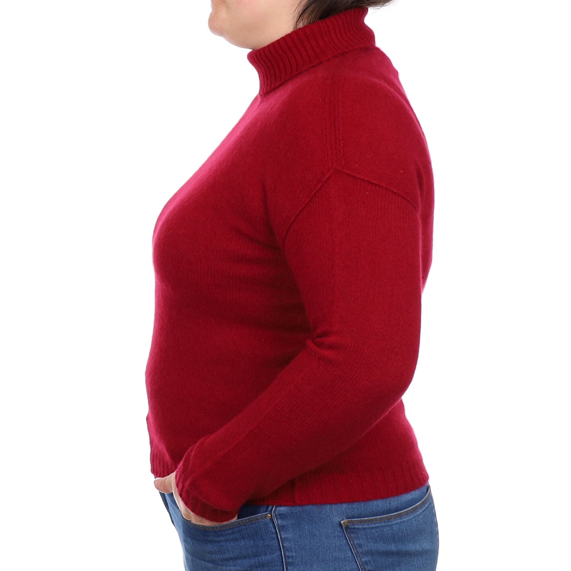 Deep Crimson Red Cashmere Polo Neck Jumper Large