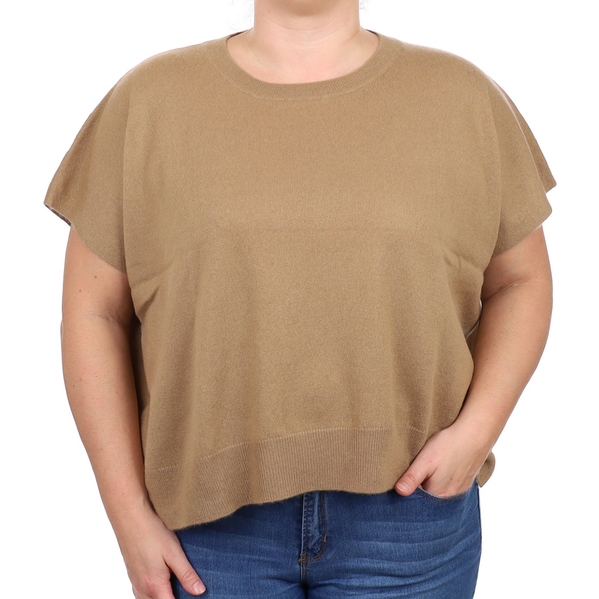 Toffee Brown Cashmere Crew Neck Sleeveless Jumper Large