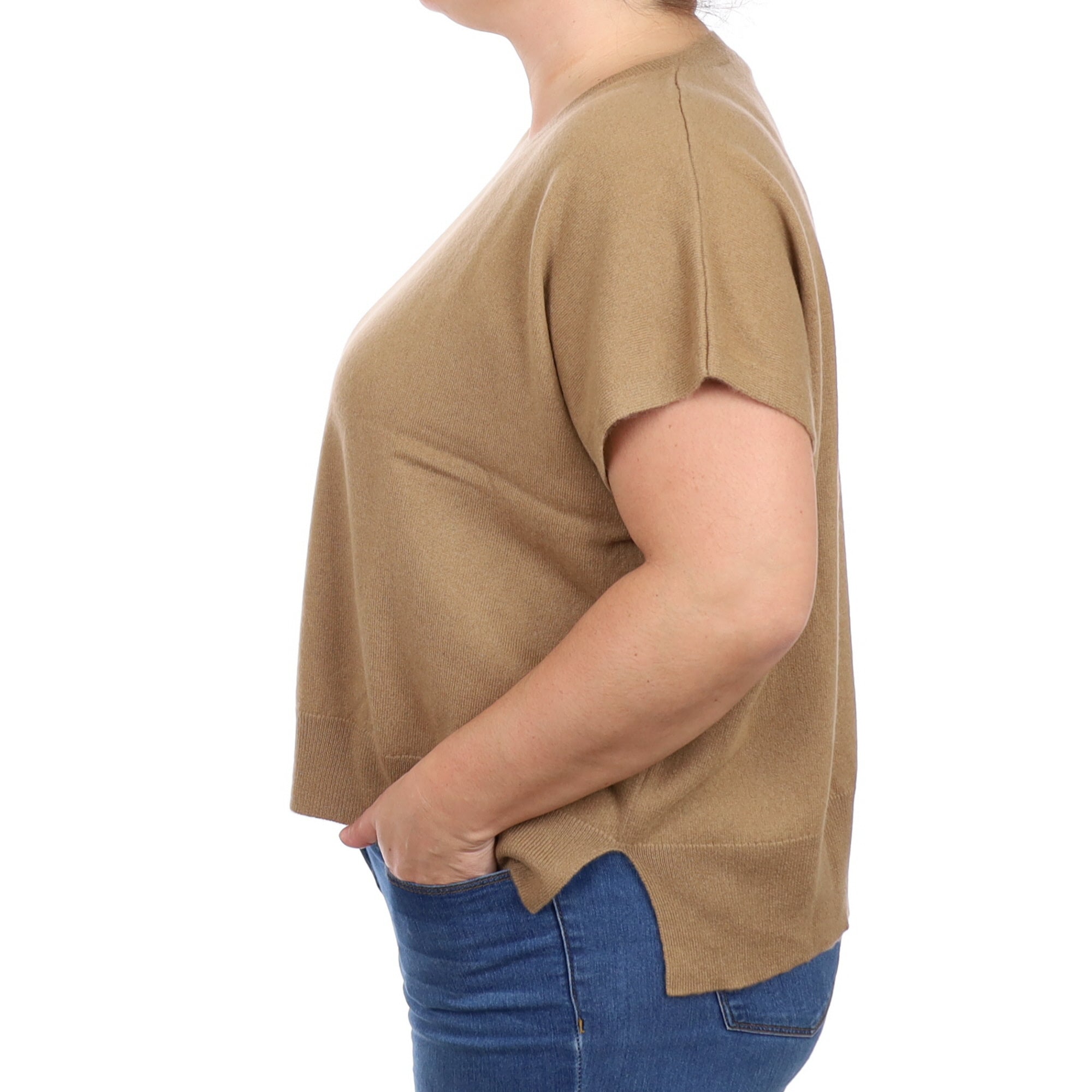Toffee Brown Cashmere Crew Neck Sleeveless Jumper Large