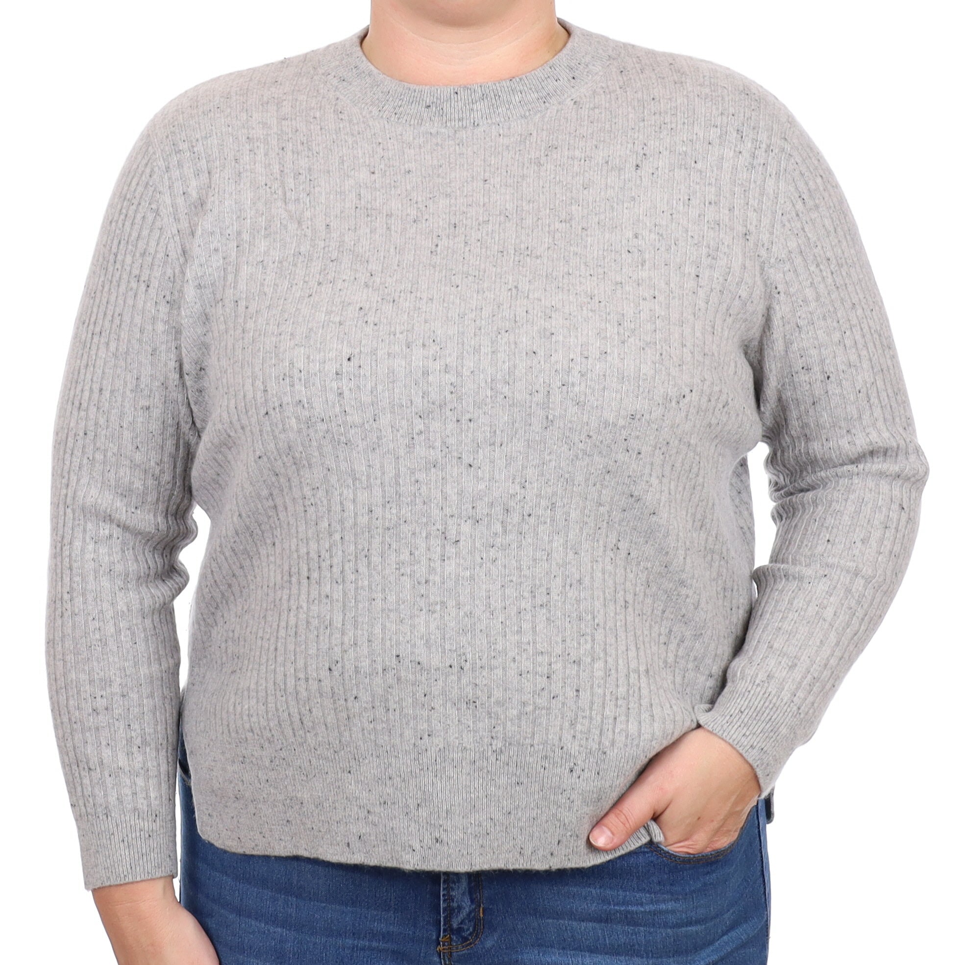 Smoke Grey Flecked Cashmere Crew Neck Jumper Large