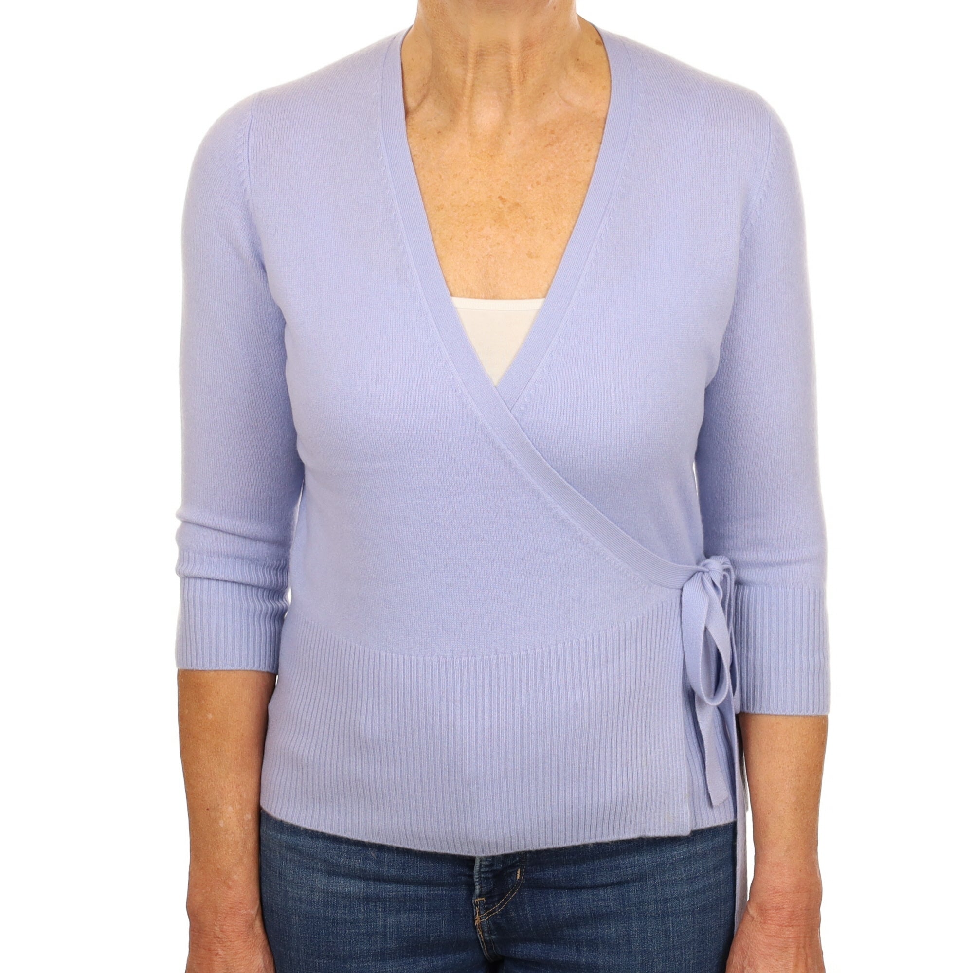 Pale Periwinkle Purple Cashmere Tie Wrap Cardigan Medium