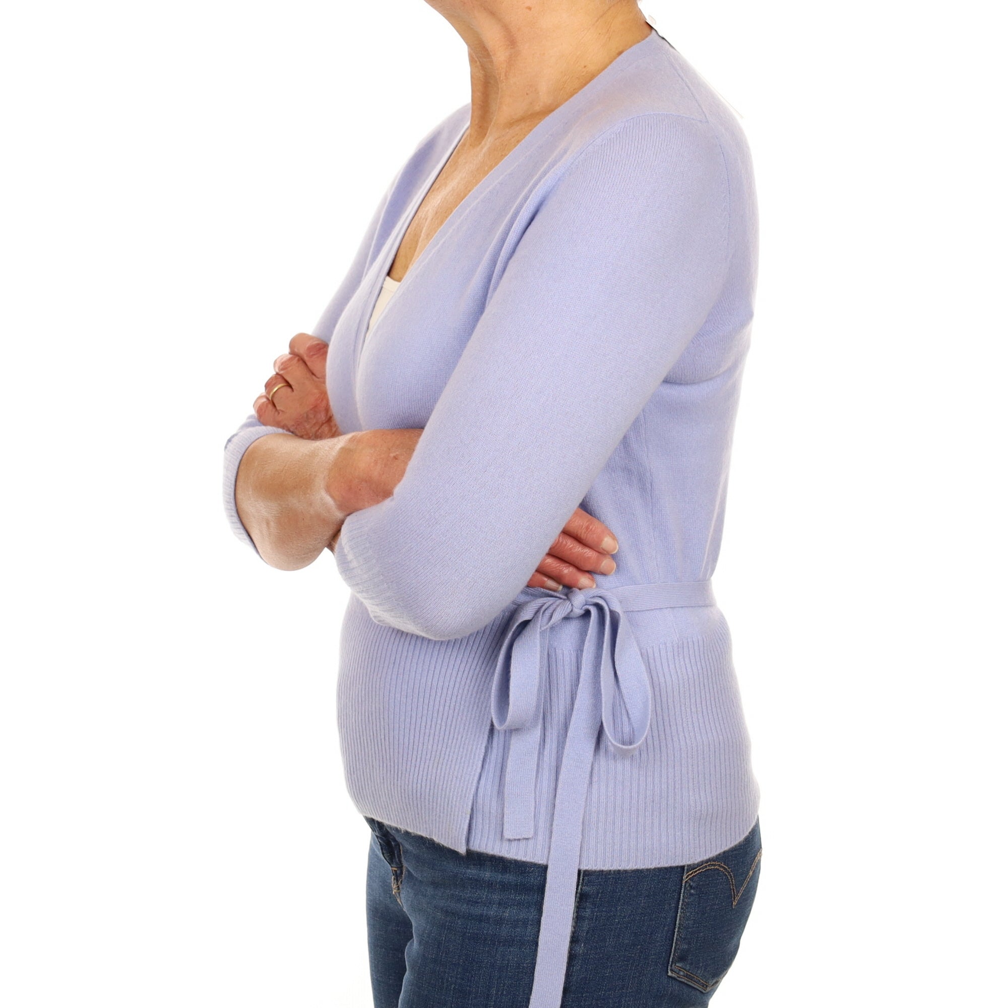Pale Periwinkle Purple Cashmere Tie Wrap Cardigan Medium