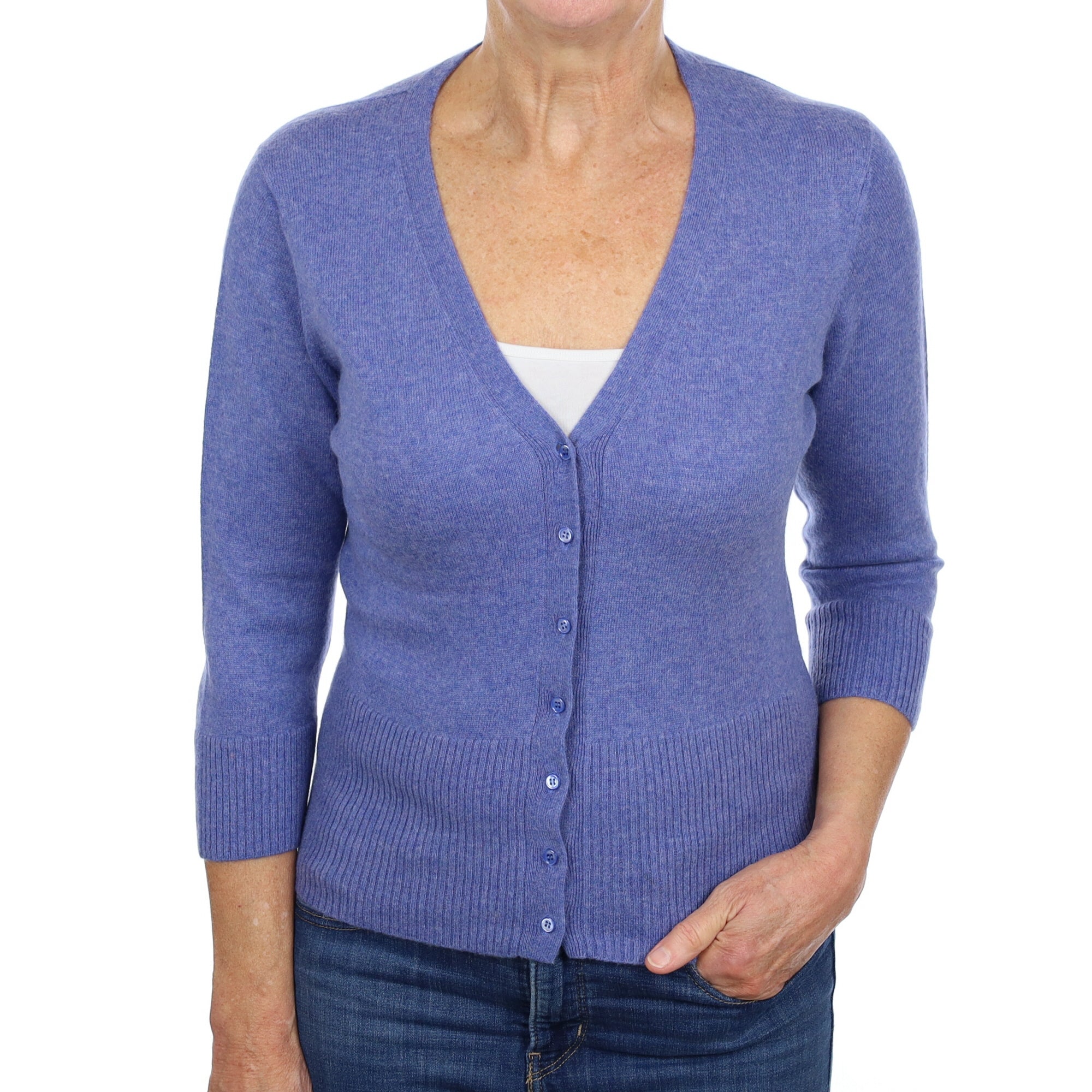 Tanzanite Blue Marl Cashmere V Neck Cardigan Medium