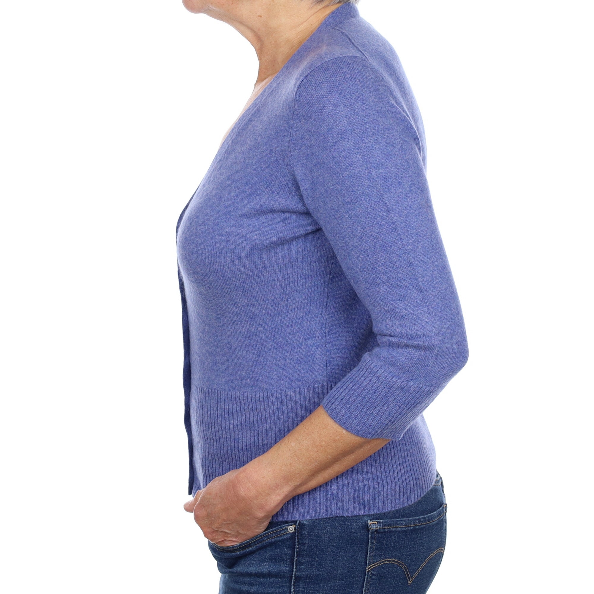 Tanzanite Blue Marl Cashmere V Neck Cardigan Medium