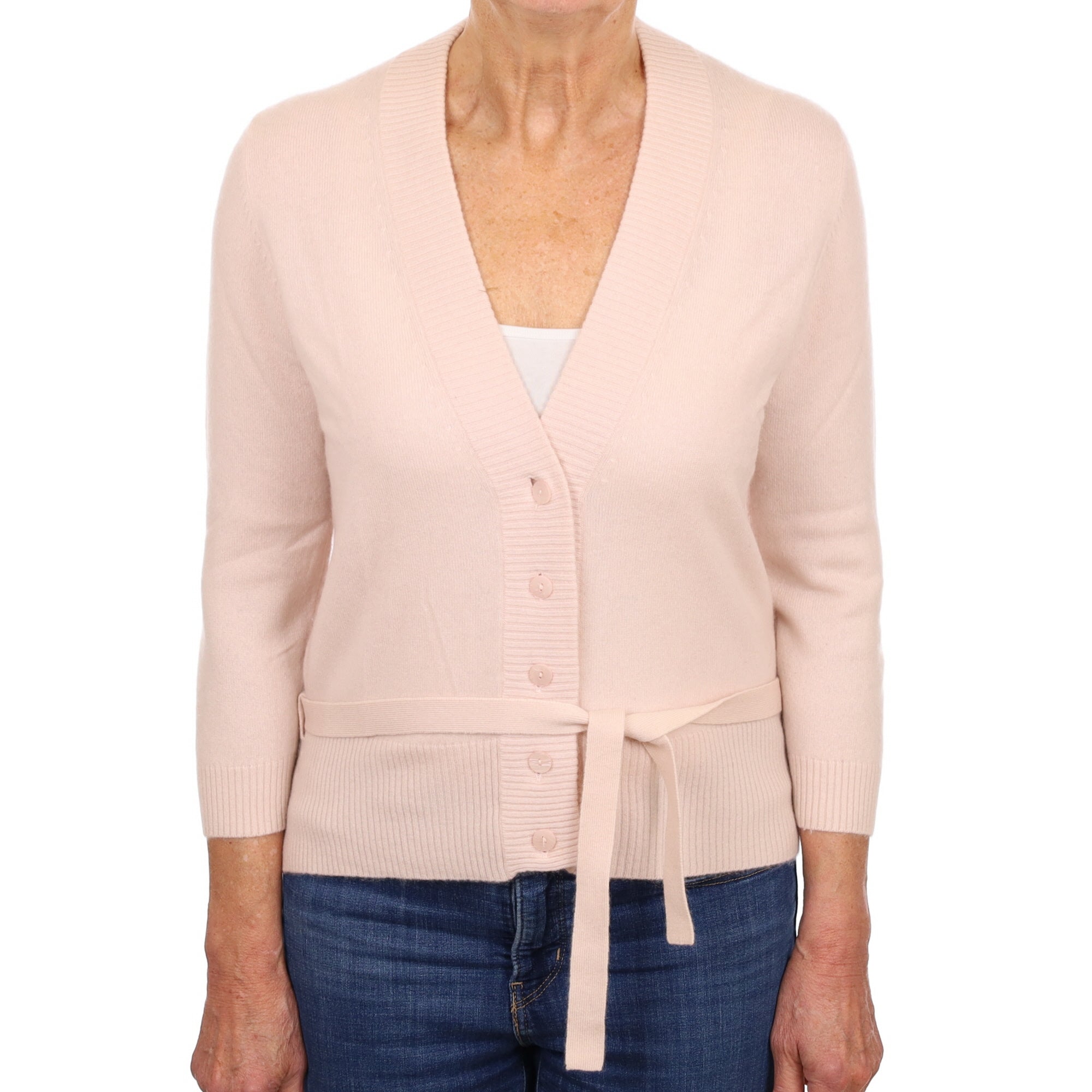 Shell Pink Cashmere V Neck Cardigan with Belt Medium