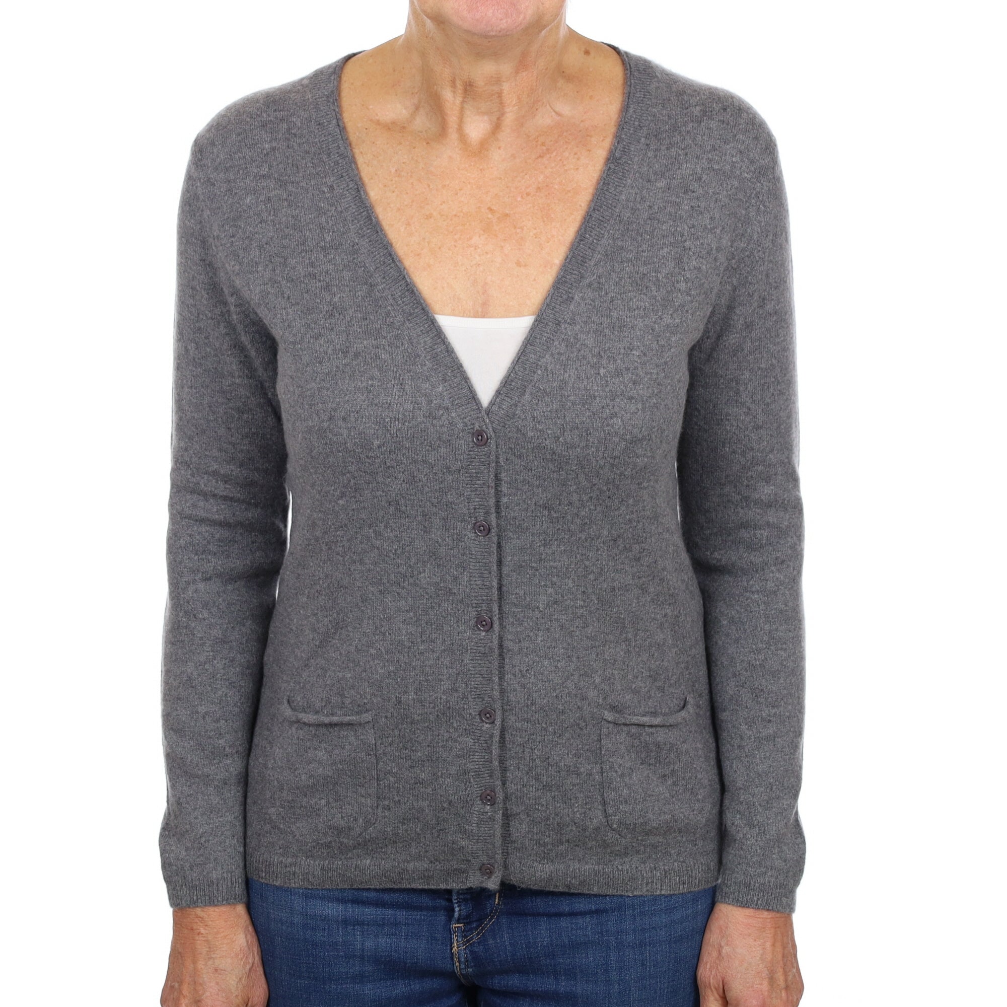 Slate Grey Cashmere V Neck Cardigan Medium
