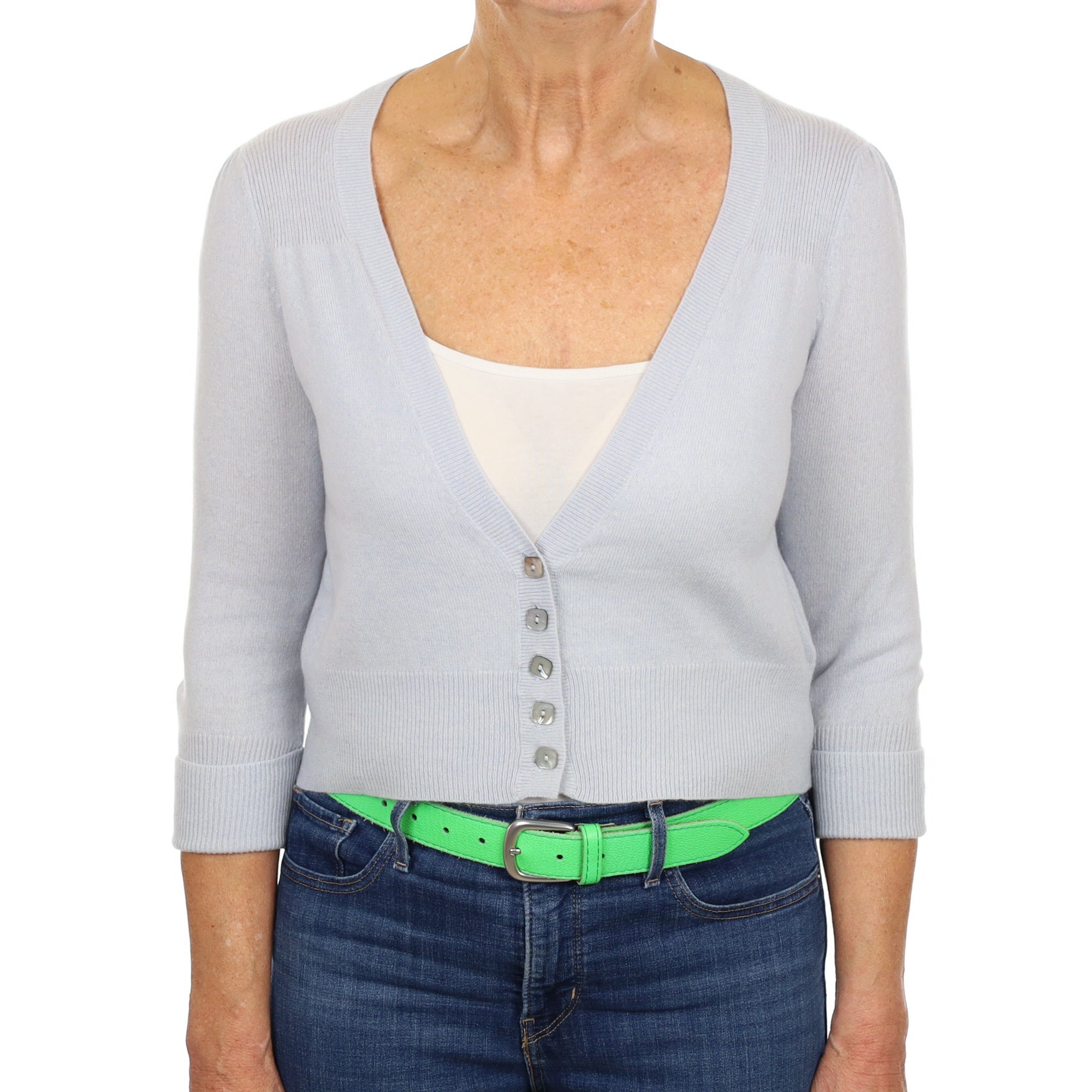 Baby Blue Cashmere Cropped V Neck Cardigan Medium