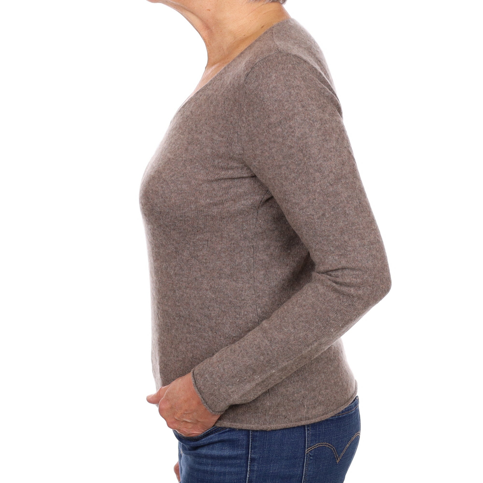 Mocha Brown Cashmere V Neck Jumper Medium