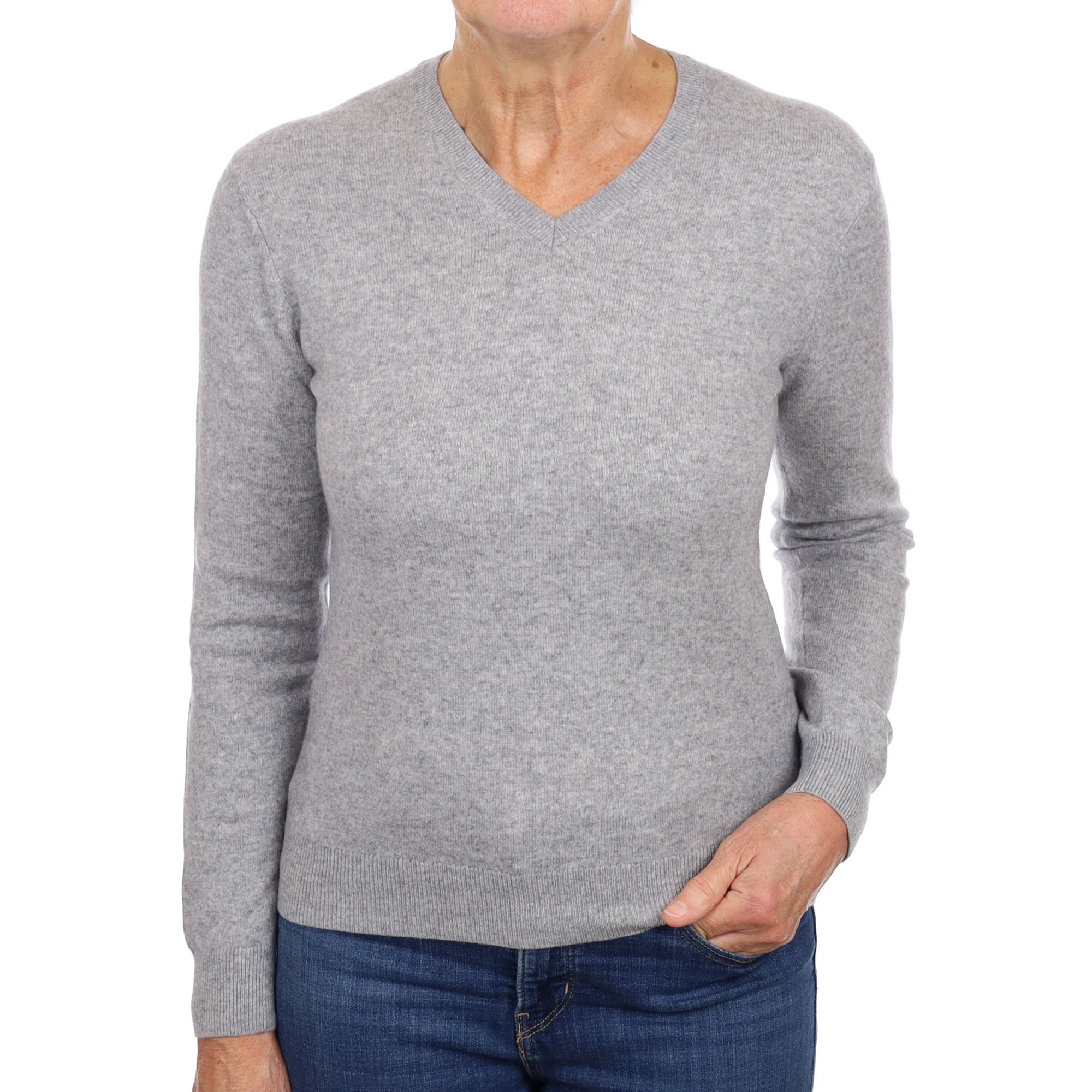 Smoke Grey Cashmere V Neck Jumper Medium