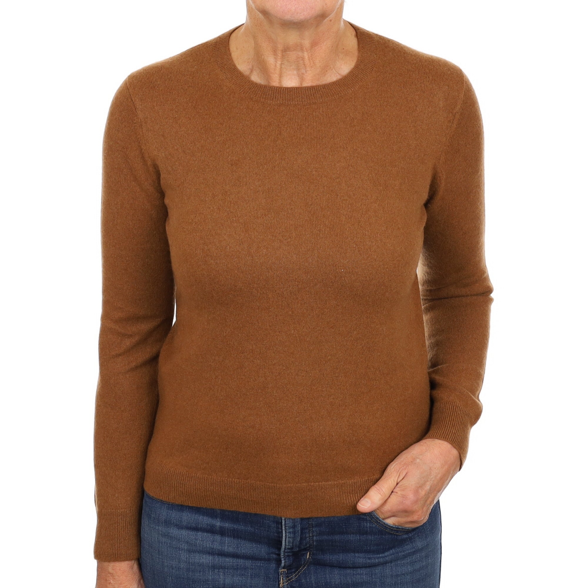 Saddle Brown Cashmere Crew Neck Jumper Medium