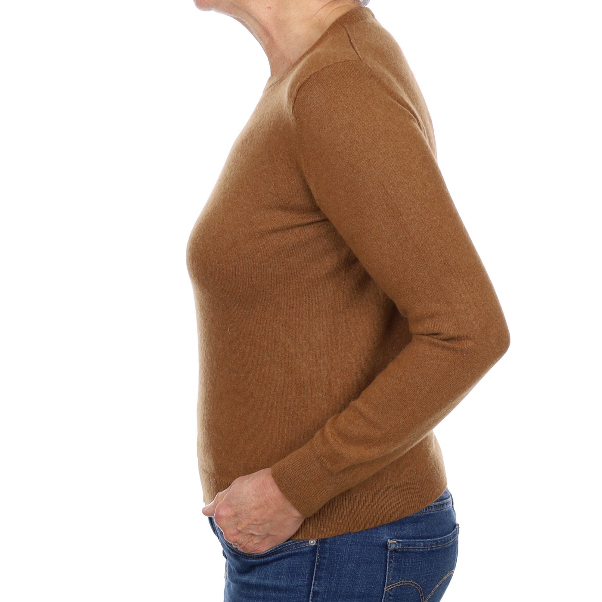 Saddle Brown Cashmere Crew Neck Jumper Medium