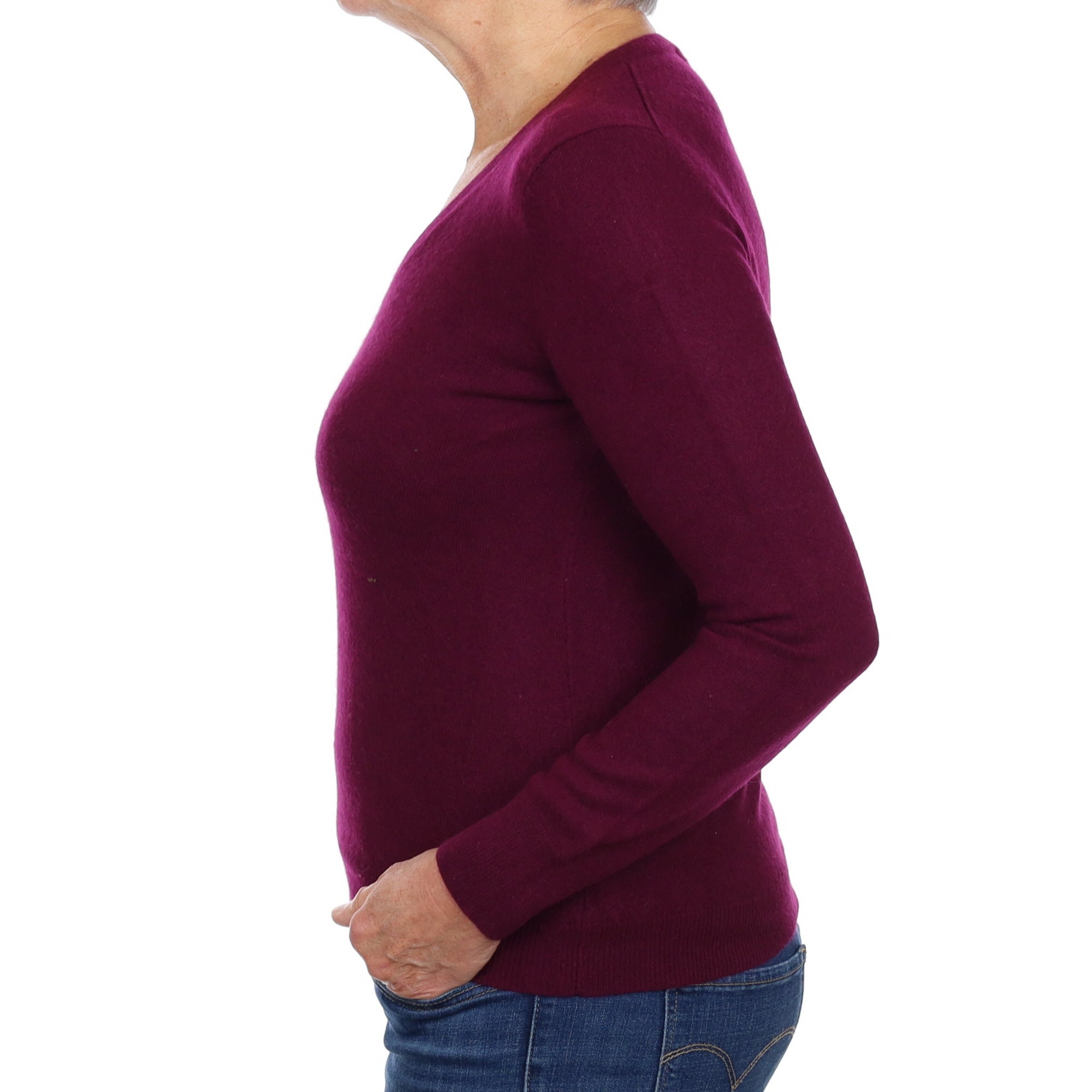 Mulberry Purple Cashmere V Neck Jumper Medium