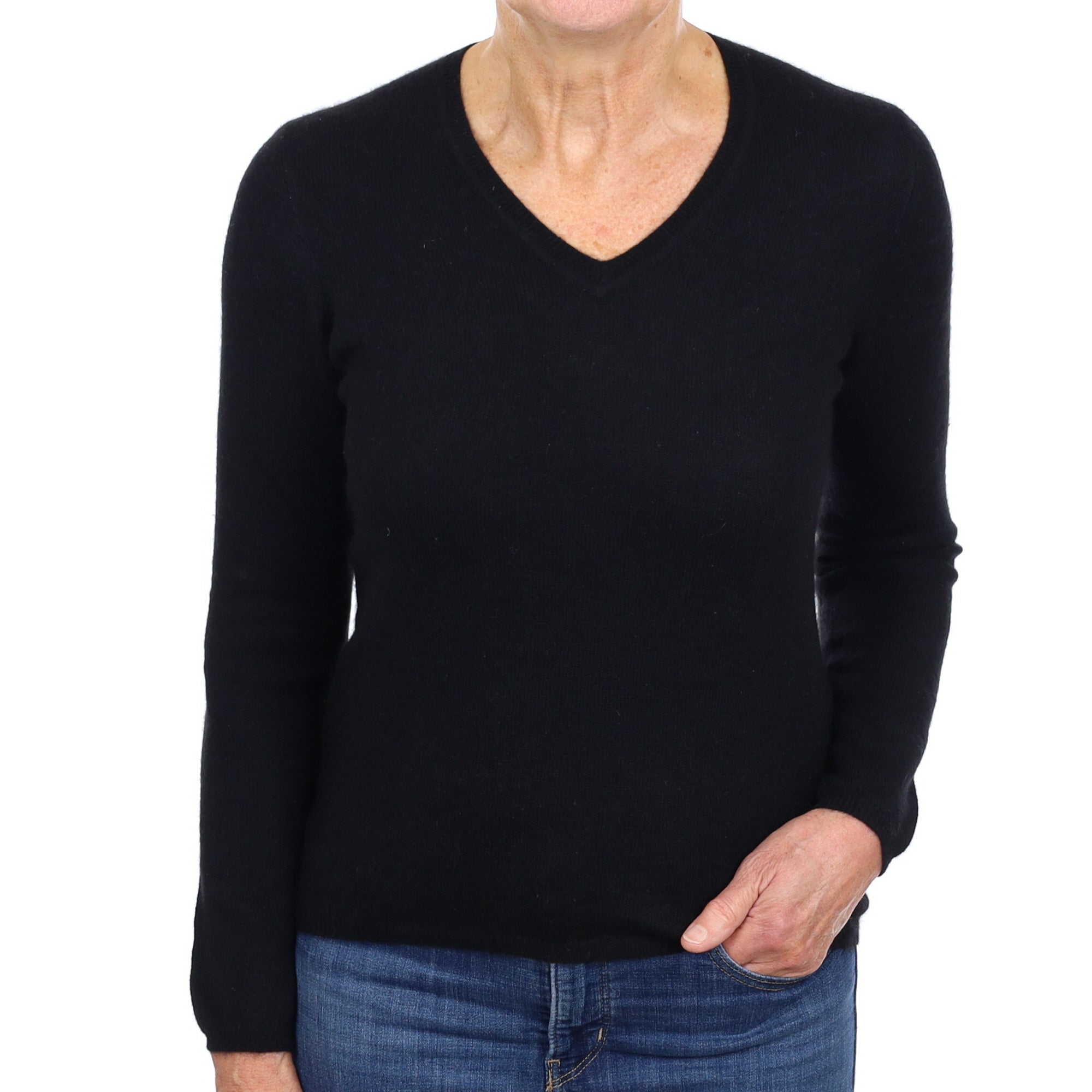 Black Cashmere V Neck Jumper Medium