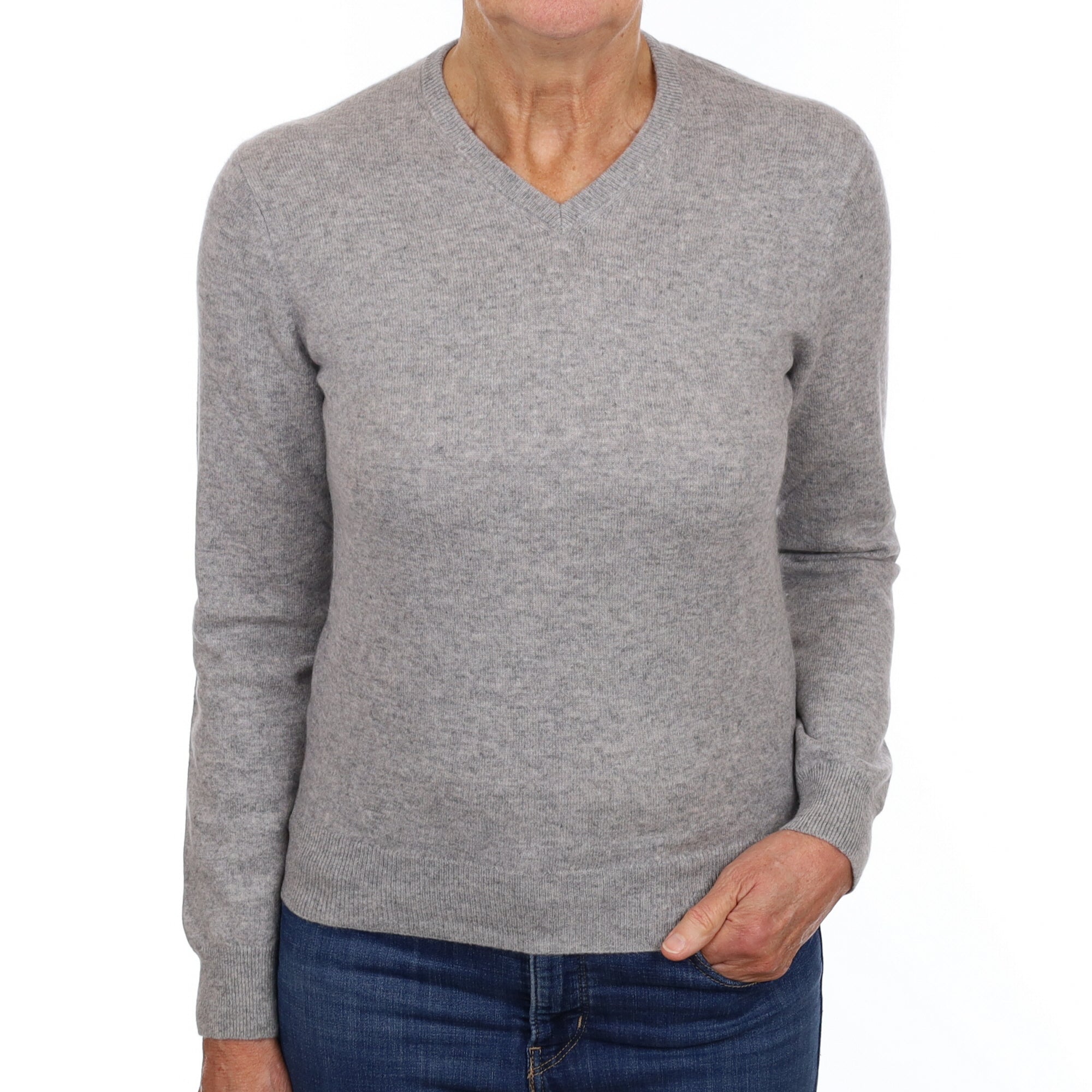 Smoke Grey Cashmere V Neck Jumper Medium